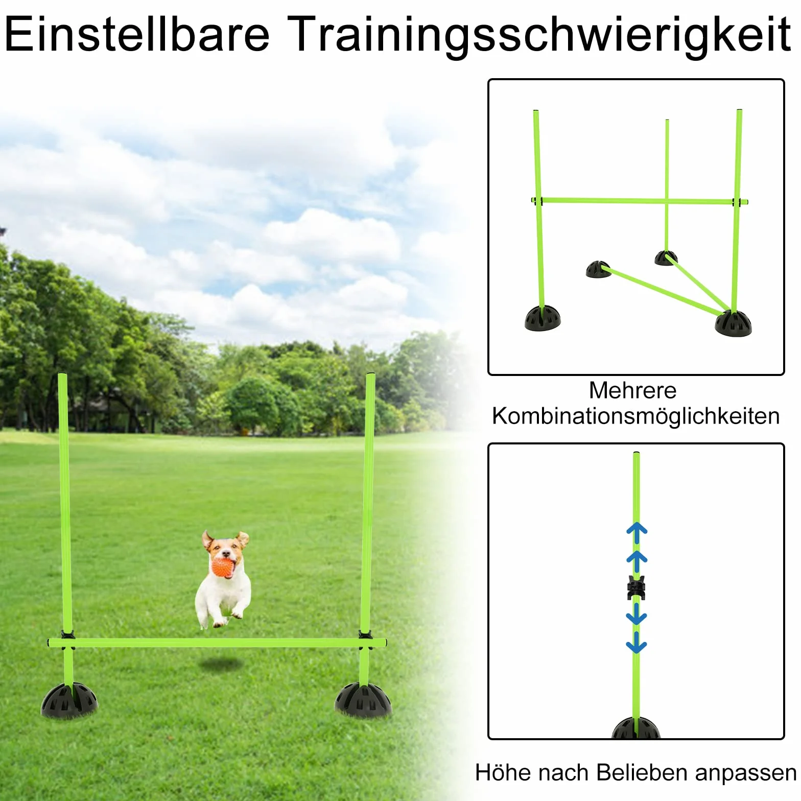 XMTECH Kit de barres de saut 100 cm, obstacles d'entraînement, coordination, dribble, mobilité (15 barres, 10 pieds, 10 clips)