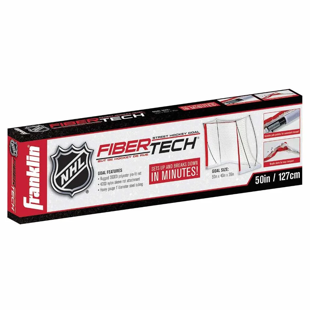 Franklin Sports Fibertech Cage de Hockey de Rue Portable de la LNH Ensemble de But roulettes-127 cm Unisexe-Adolescents, Rouge, 50 inches