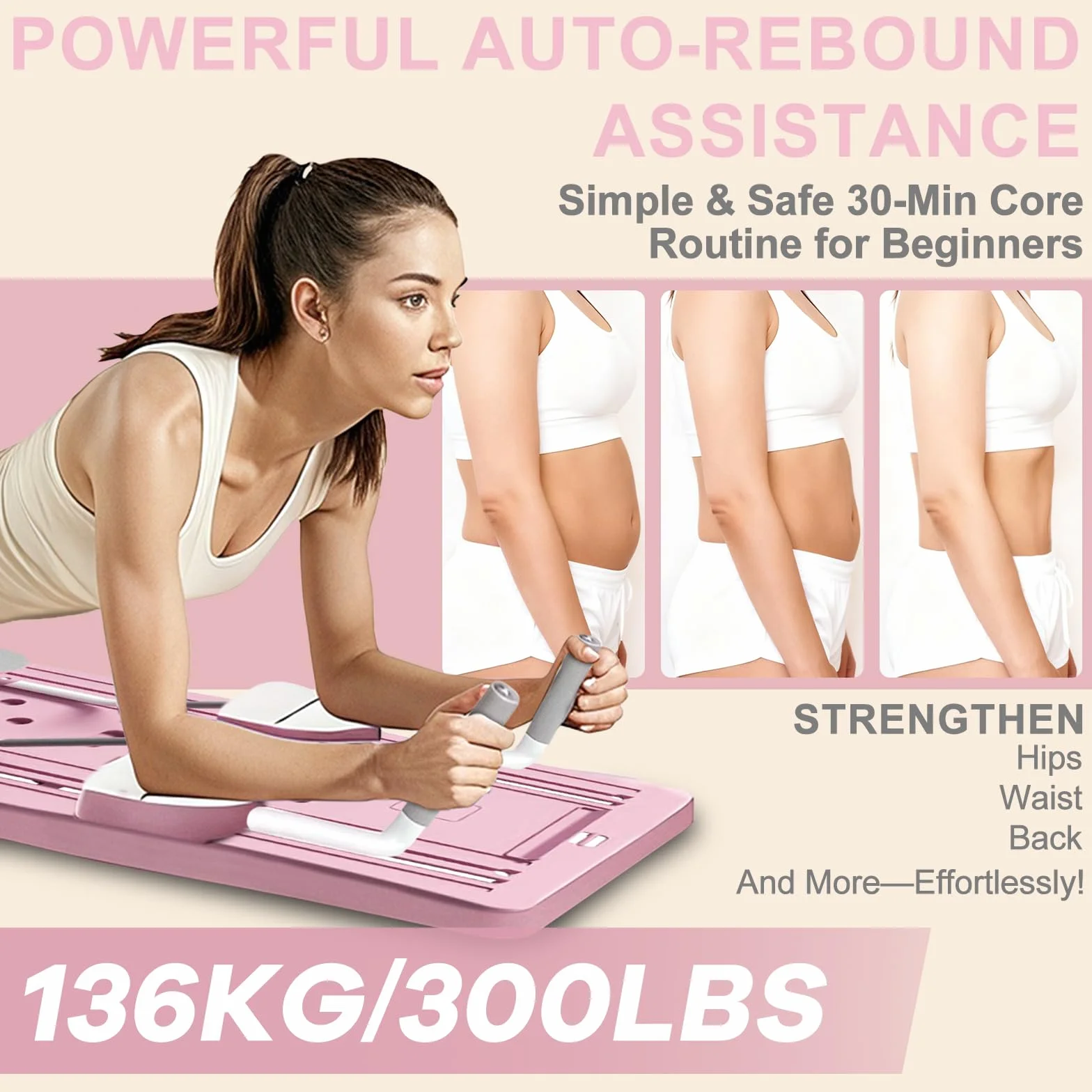 WingFly Pilates Reformer, 5 en 1 Pilates Board Pliable avec Roue Abdominale à Rebondissement Automatique et Minuterie, AB Roller Machine Multifonctionnel pour la Maison et la Salle de Sport
