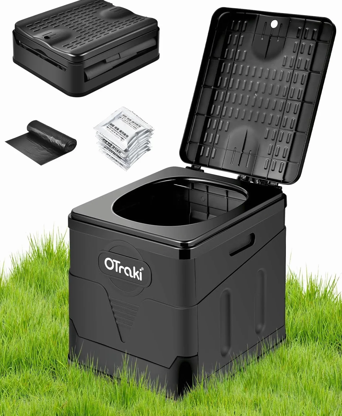 OTraki Toilette de Camping Portable Adulte Toilette Pliable avec Couvercle et 12 Sacs Poubelles Urinoir Unisexe Voiture WC Portable Pliante Seau Hygiénique pour Homme Femme Voyage Embouteillages