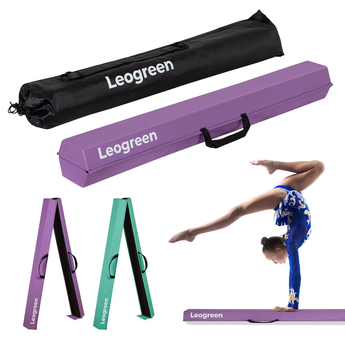 Leogreen Poutre Gymnastique Pliable 240/270cm Cuir de PU Poutre d'équilibre Equipement d'entraînement de Gymnastique avec Fond Antidérapant pour Enfants, Débutants et Gymnastes Professionnels