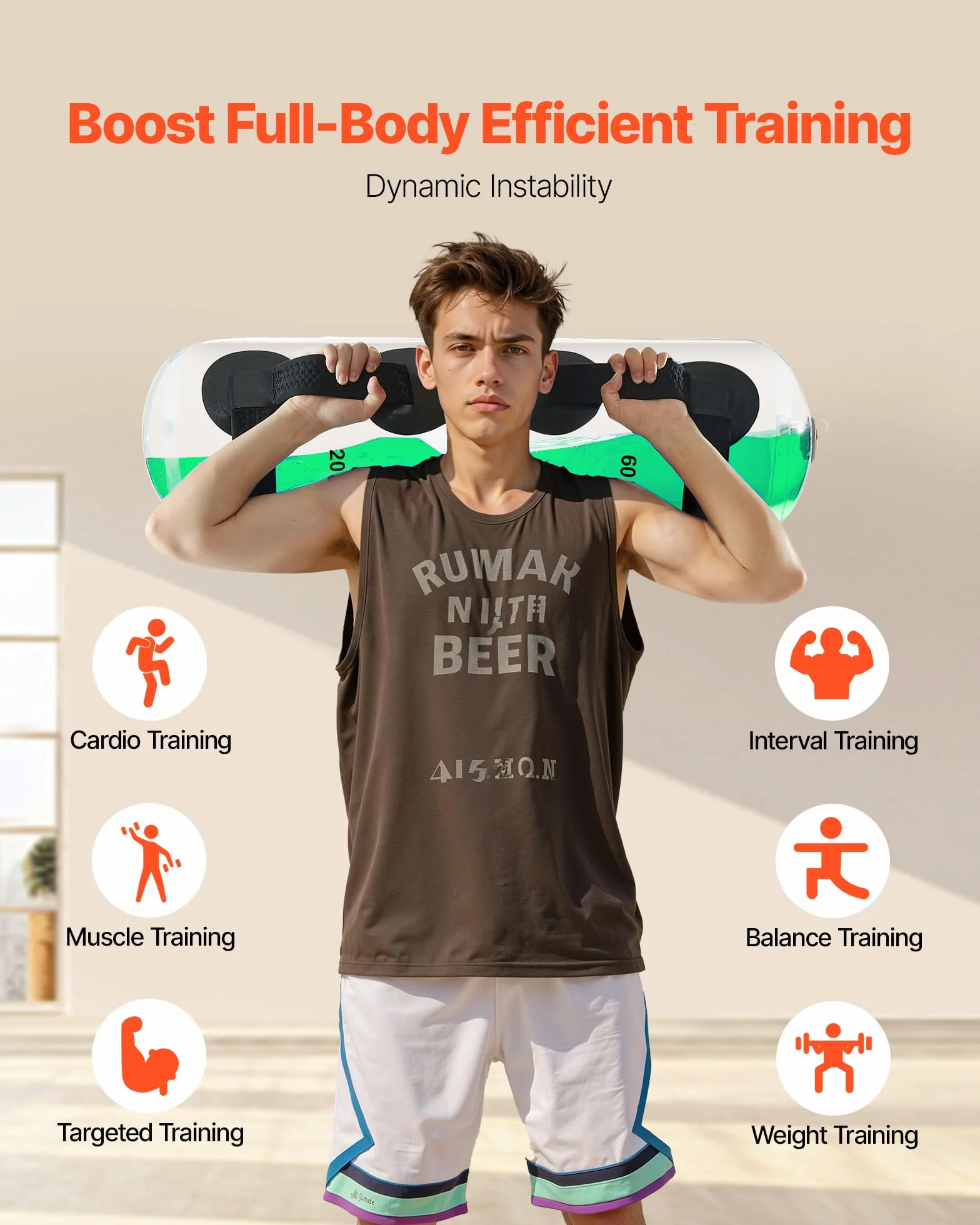 VEVOR Water Weights Aqua Bag Grand sac d'eau pour l'entraînement, équipement d'exercice de stabilité portable réglable et de fitness pour tout le corps, pour entraînement de force et d'équilibre