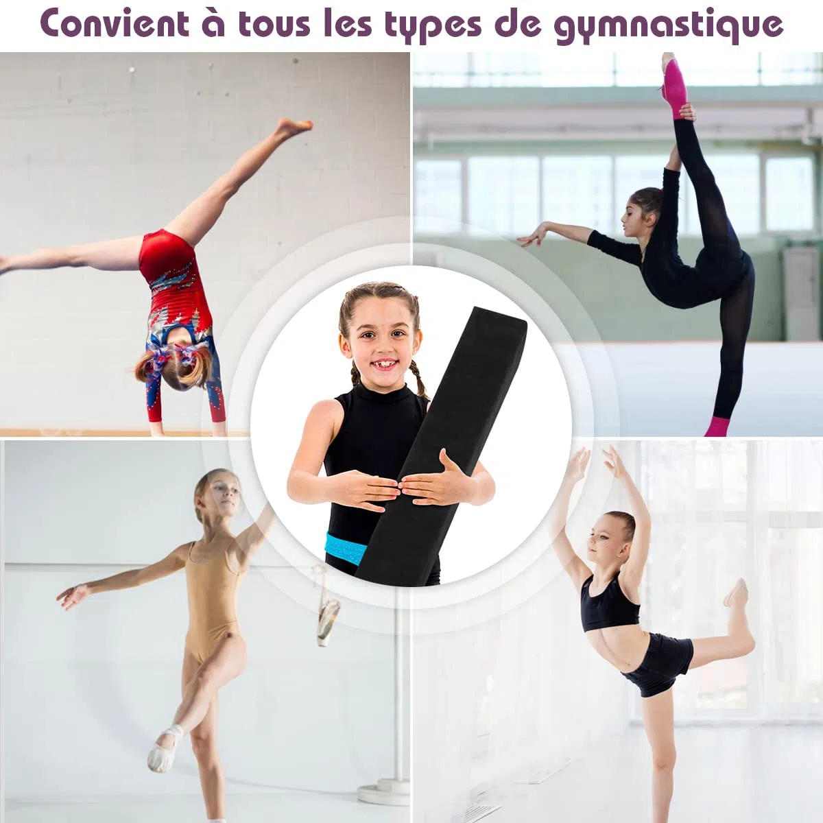 RELAX4LIFE Poutre Gymnastique Pliable 210 cm en Finette avec Pieds Surélevés, Poutre Gym au Sol Portable avec Poignées de Transport, Gymnastique Materiel pour Enfants et Adultes (Noir)
