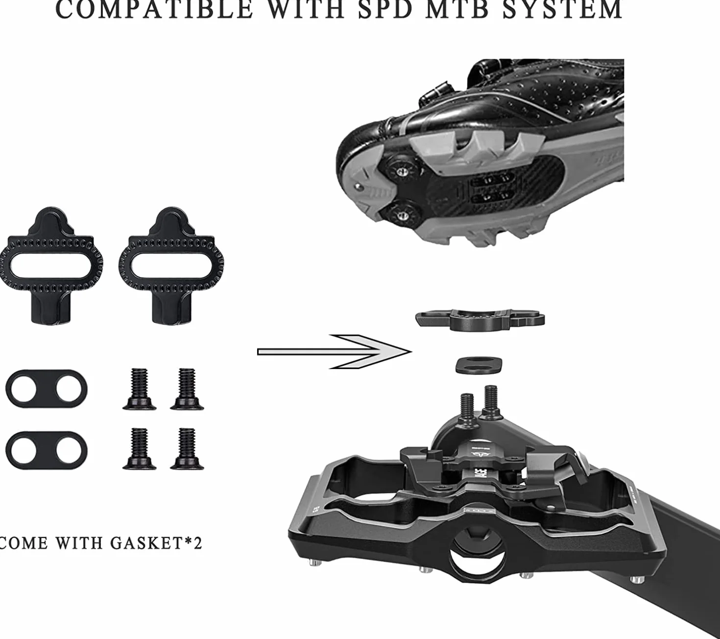 GEWAGE Pédales de vélo de Montagne - Pédales Plates à Double Fonction et pédales SPD - Pédales à Plate-Forme 9/16" compatibles avec SPD pour vélo de Montagne BMX