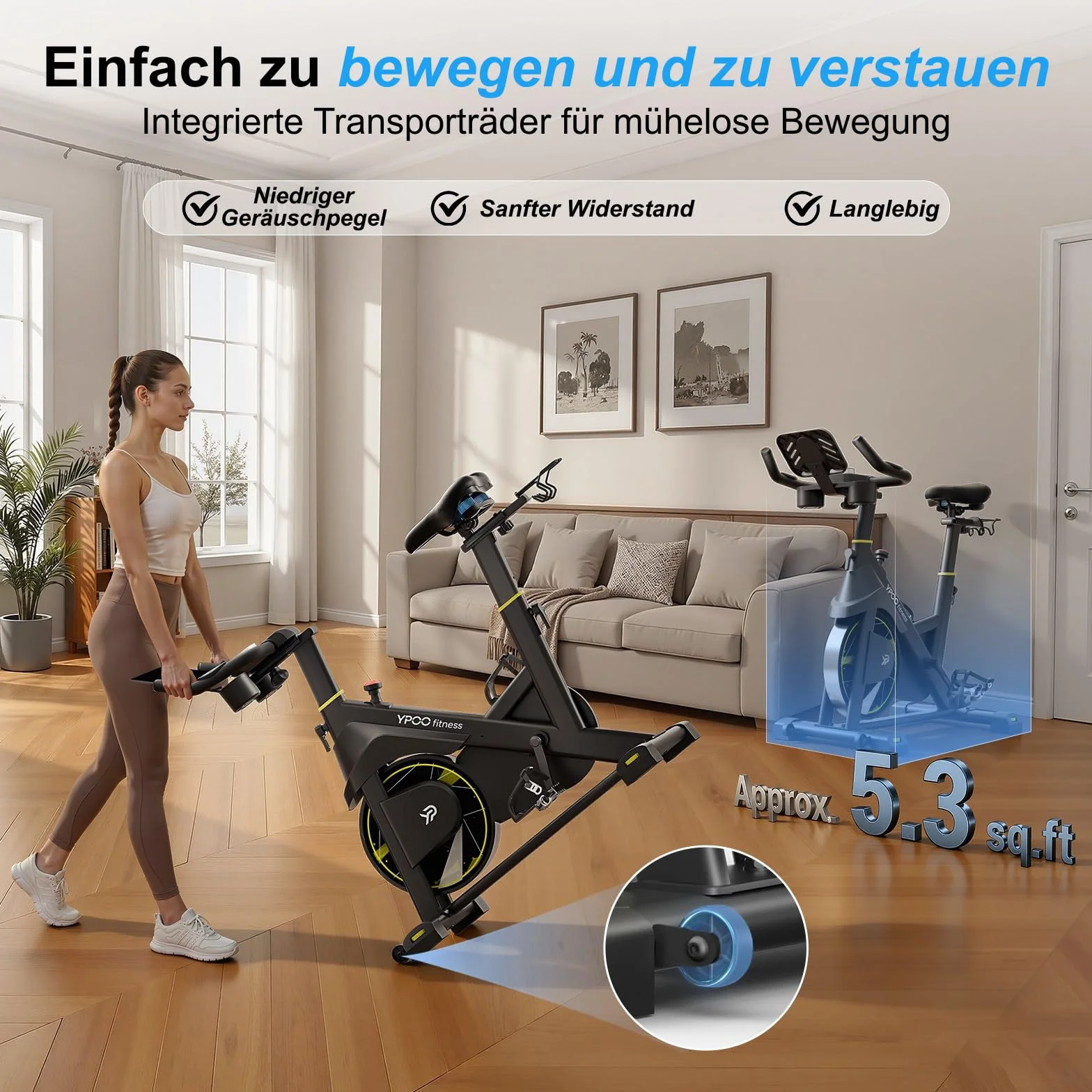 YPOO Vélo d’Appartement, Résistance Magnétique Réglable, Siège Confortable, Support Tablette & App Exclusive, Vélo d’Intérieur pour Cardio à Domicile, Grande Capacité de Charge