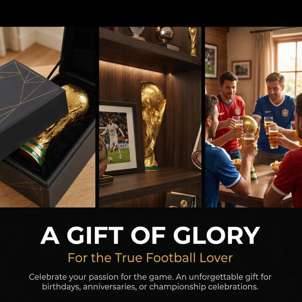 Réplique de Trophée Coupe du Monde de Football, Coupe de Champion en Résine pour Fans, Souvenir Football, Cadeau Décoratif pour Bureau, Bar, Fête