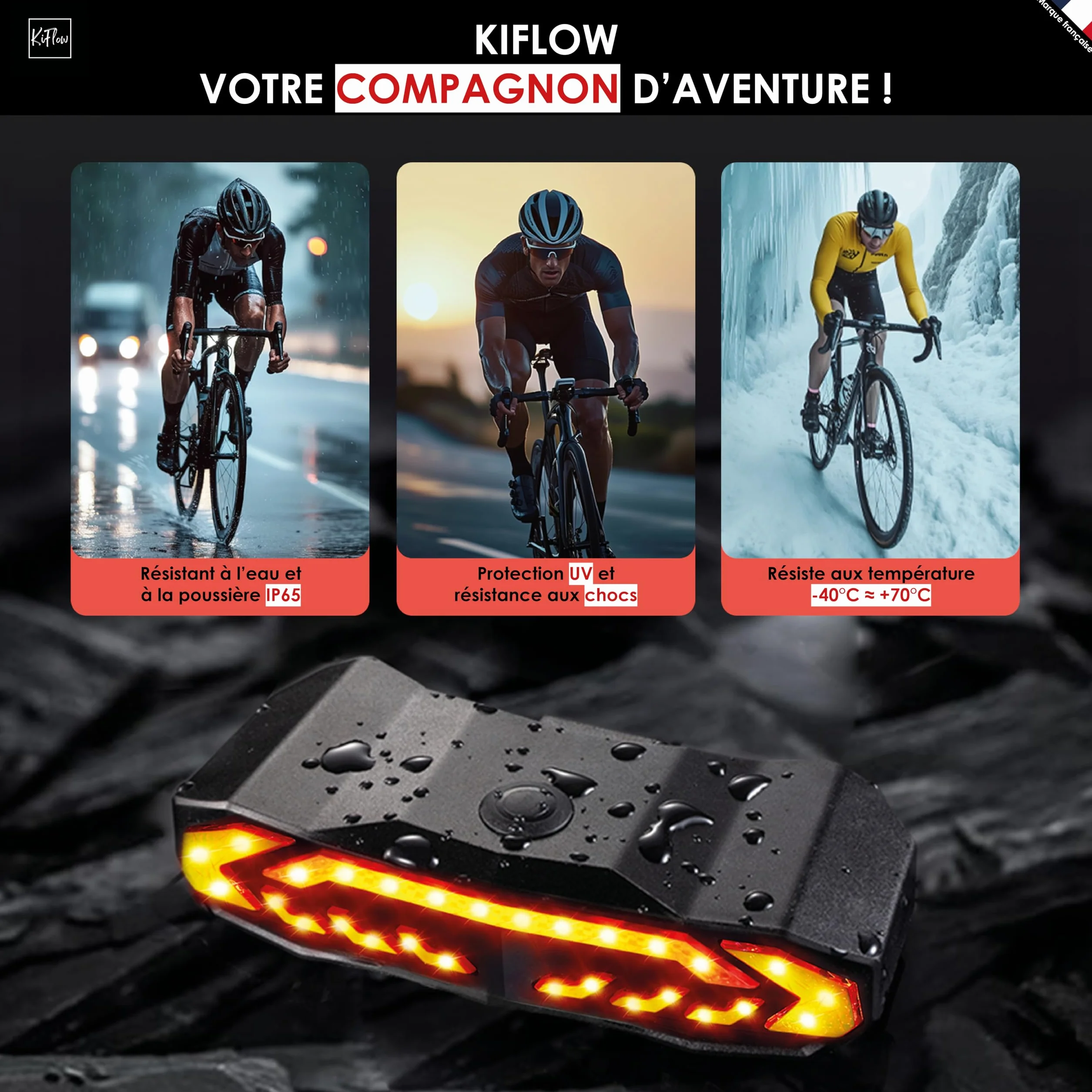 KIFLOW Clignotant Vélo Feu Arrière Alarme