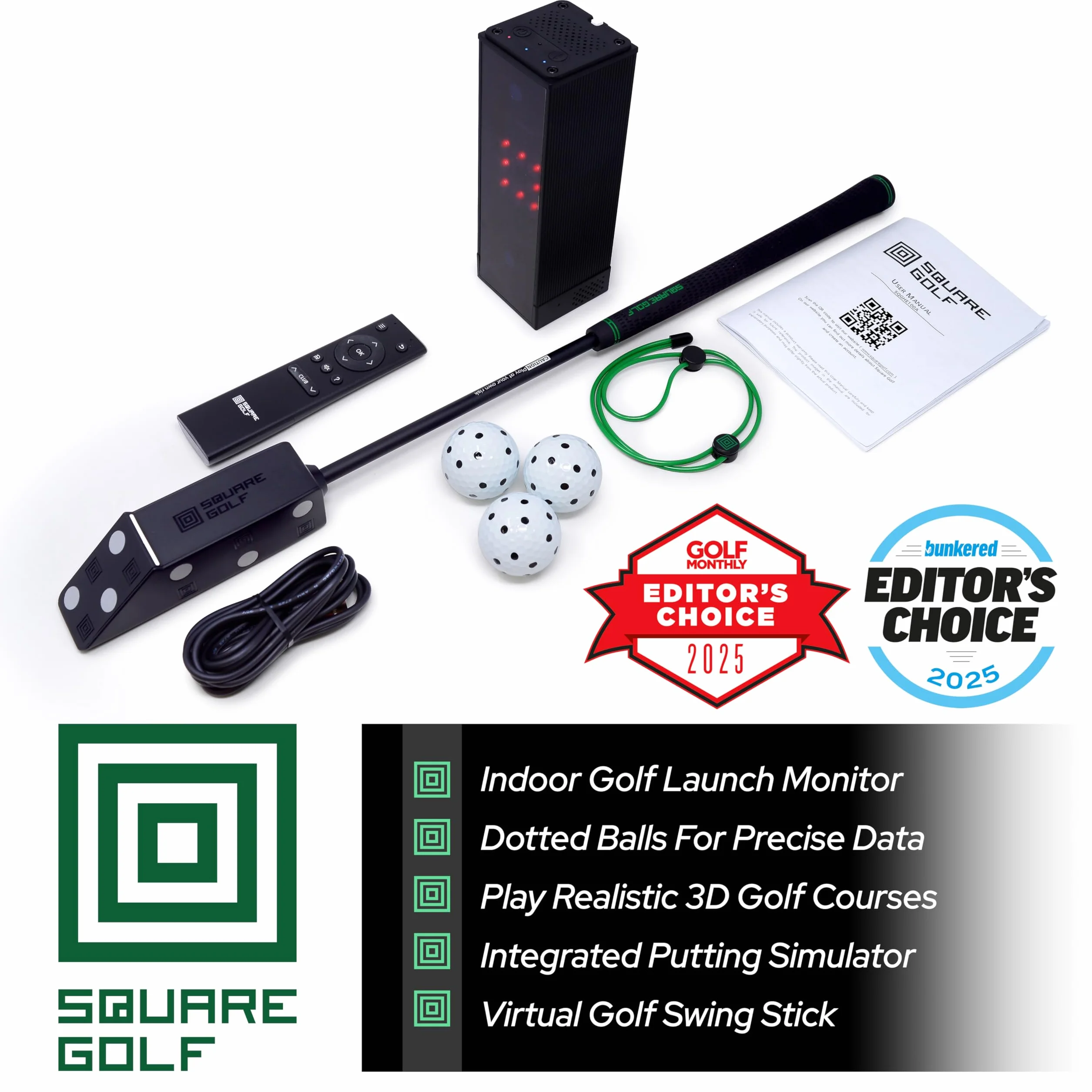Square Golf Moniteur de Lancement d'intérieur Unisexe, Noir