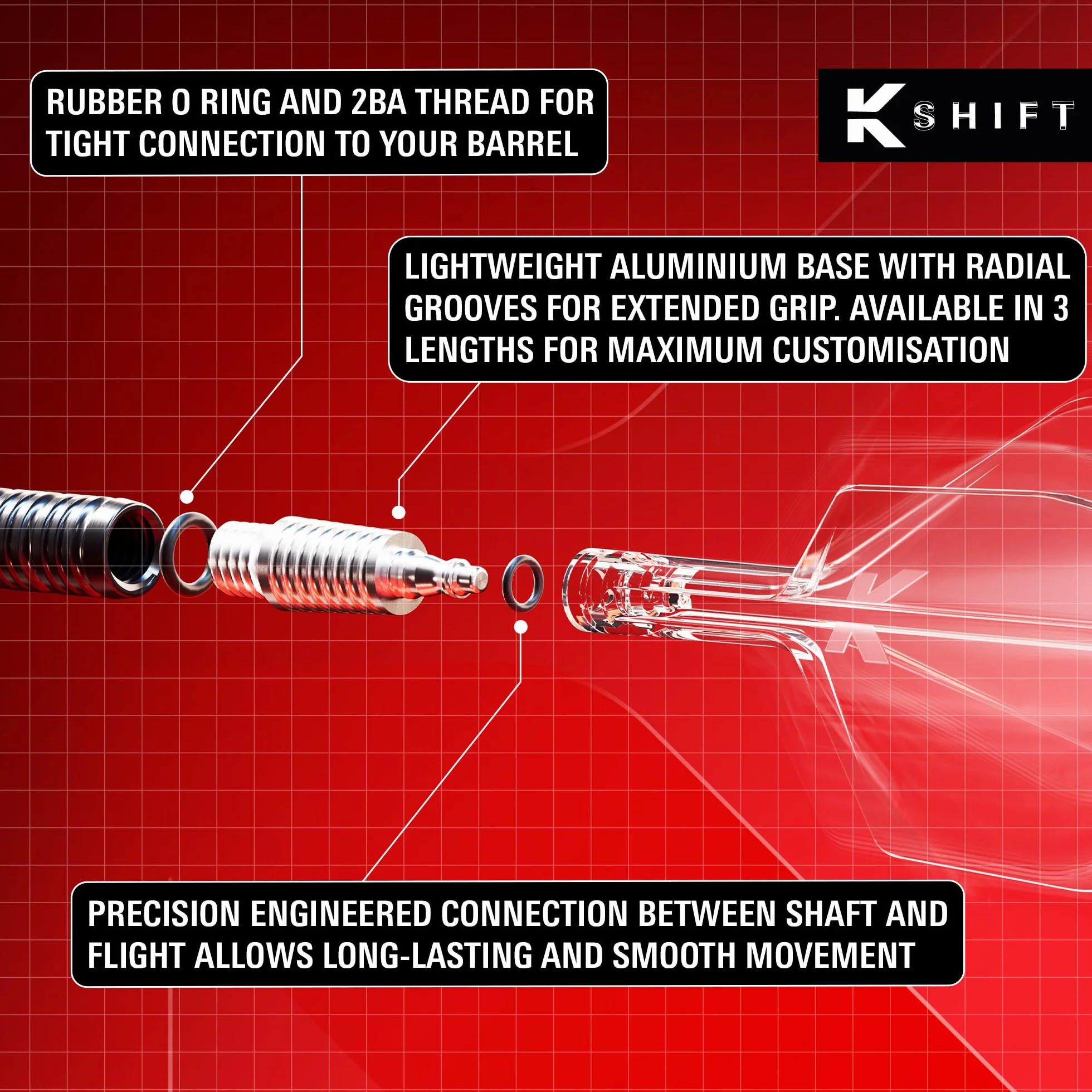 Target Darts K-Shift N° 2 Intégrés Vols et Arbres | K Shift N° 2 Système Vol et Arbre, Blanc/Transparent/Noir – K-Flex Court/Intermédiaire/Moyen Shift Spin Base, Accessoires Fléchettes Professionnels