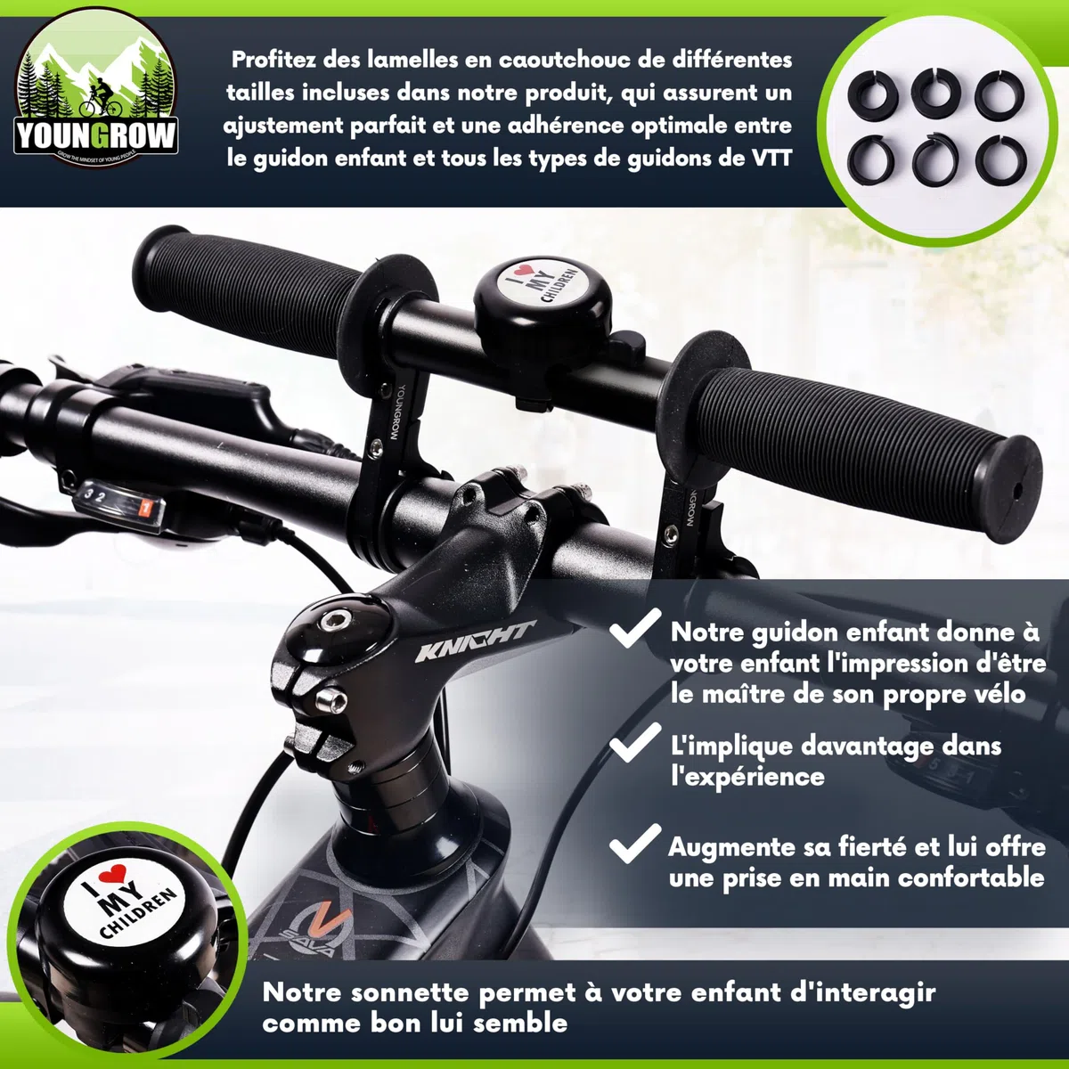YOUNGROW | Siege Velo Enfant Avant | La Selle Velo Enfant est Compatible avec Les VTT, pour Les Enfants de 2 à 6 Ans pour Un Poids Maximal de 24kg - Siege Enfant Velo Confortable
