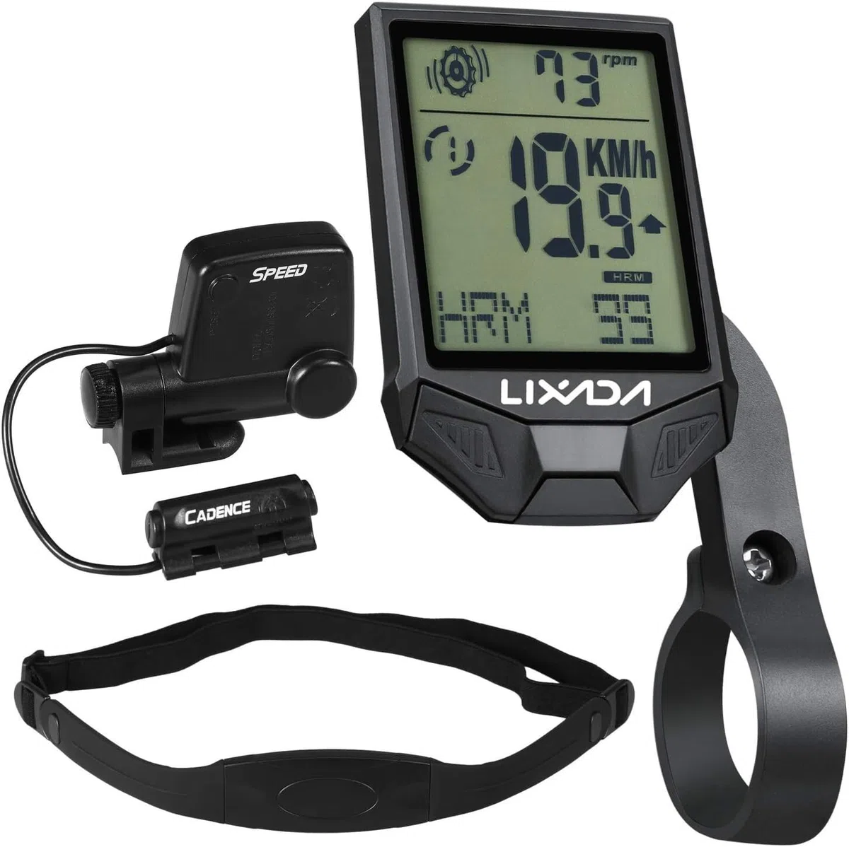 Cadence Moniteur de fréquence cardiaque, ordinateur de vélo sans fil avec capteur de fréquence cardiaque Ordinateur de vélo multifonctionnel étanche à la pluie avec écran LCD rétroéclairé(Black)