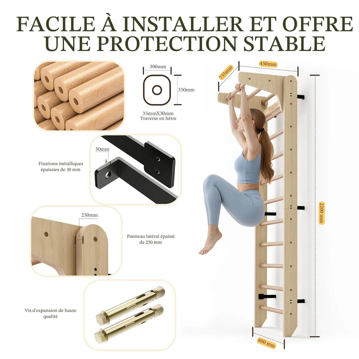 Échelle suédoise Multifonction en Bois à Fixation Murale pour Enfants et Adultes