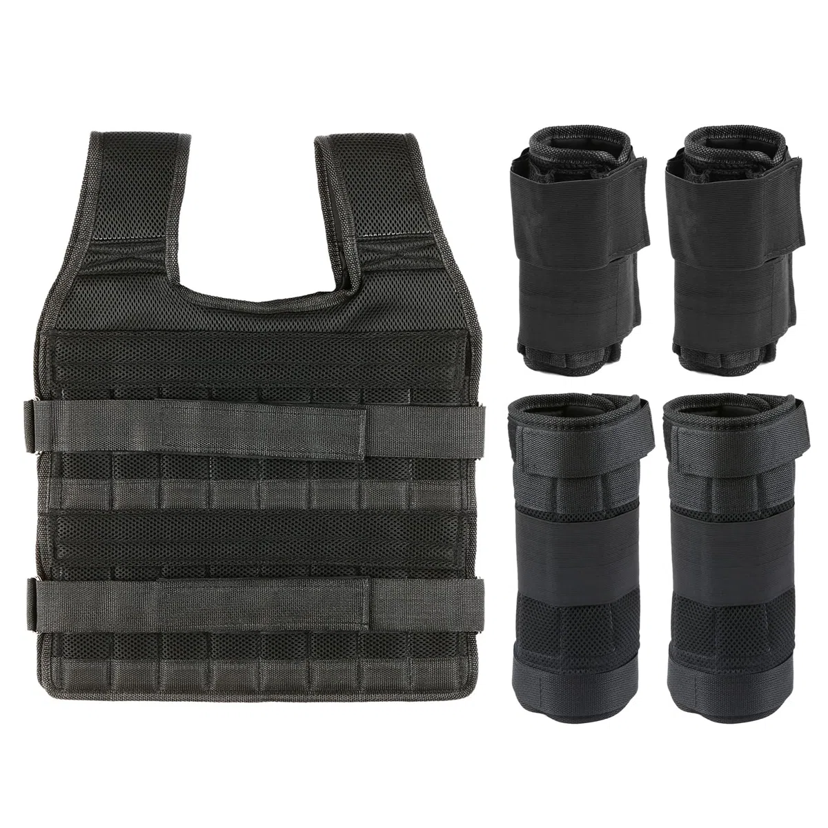 Gilet de Poids de 35 Kg avec Poids de 6 Kg pour les Jambes et 5 Kg pour les Bras, Gilet D'entraînement Réglable avec 32 Poches, Tissu en, Bretelles Absorbant les Chocs,