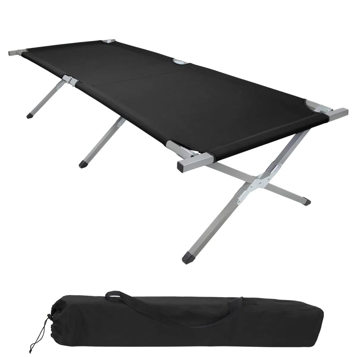 BB Sport Lit de Camp Pliable XXL 210 x 72 x 45 cm Camping Lit 200 kg Portable Militaire Pliable Voyage Confortable Stable Acier Tubulaire 600D Tissu Oxford Sac de Transport