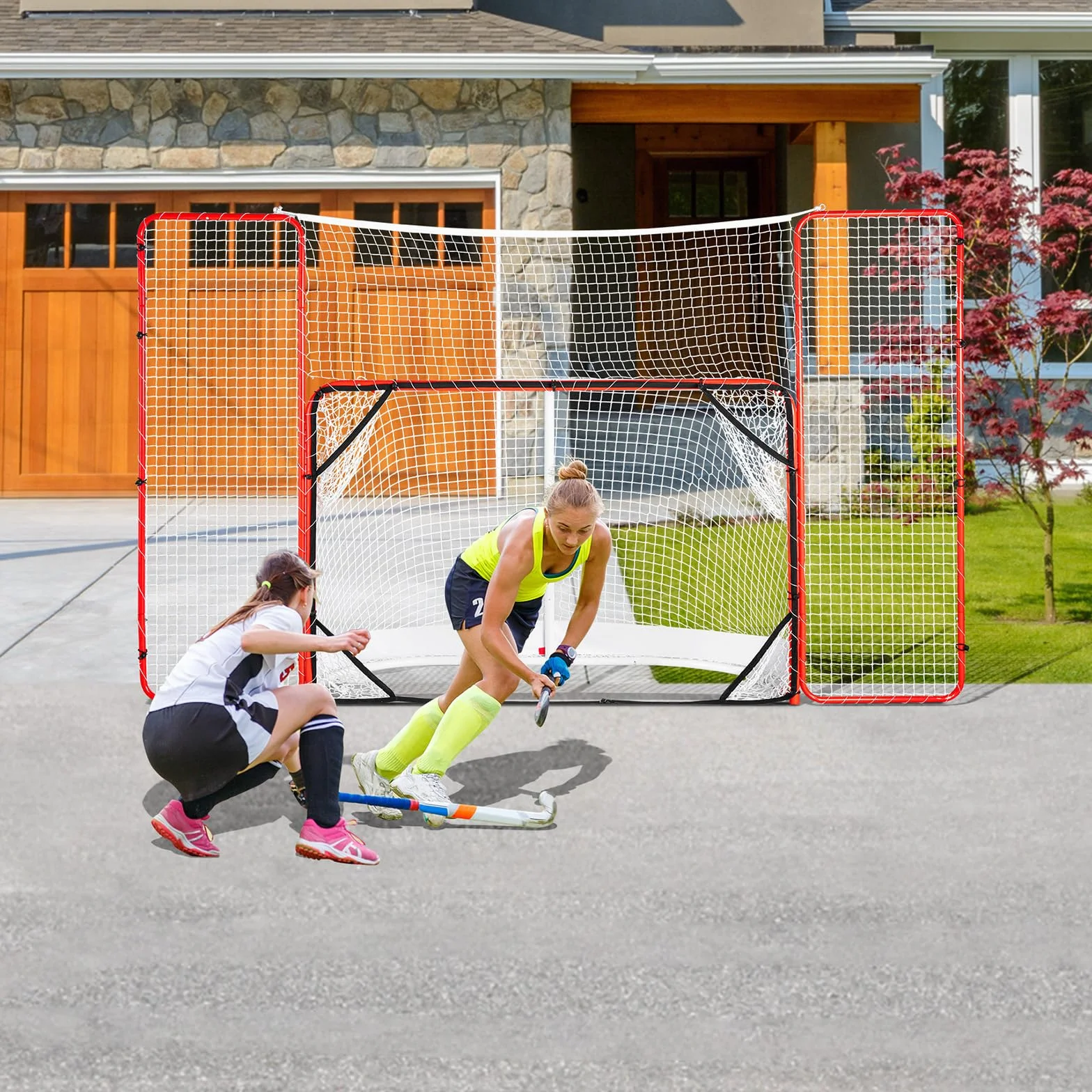 VEVOR But de Hockey avec Pare-Ballons et Cibles, Filet de Hockey 183 cm, Ensemble d'Entraînement de Hockey Professionnel en Acier, Portable, Assemblage Facile, Intérieur Extérieur, Blanc/Rouge