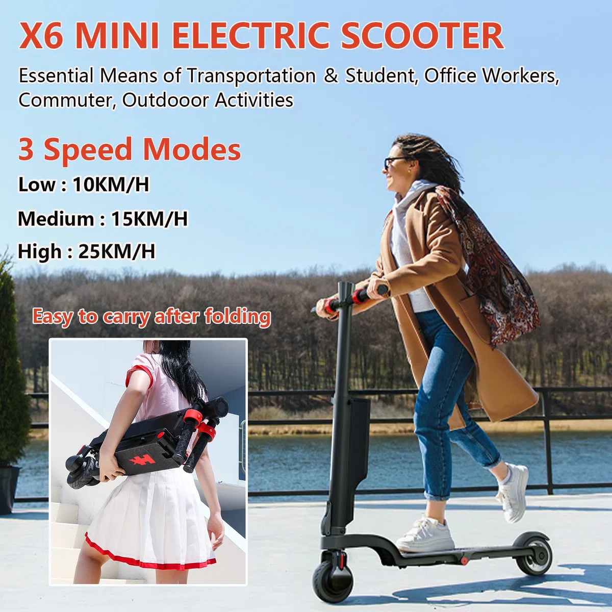 HX X6/X8 Trottinette Électrique Adulte, Batterie Amovible Scooter Électrique Adulte, Moteur 350/500W, 5.5/10" Pouces, Vitesse 25Km/H, Autonomie 15-40Km, Double Freinage,APP