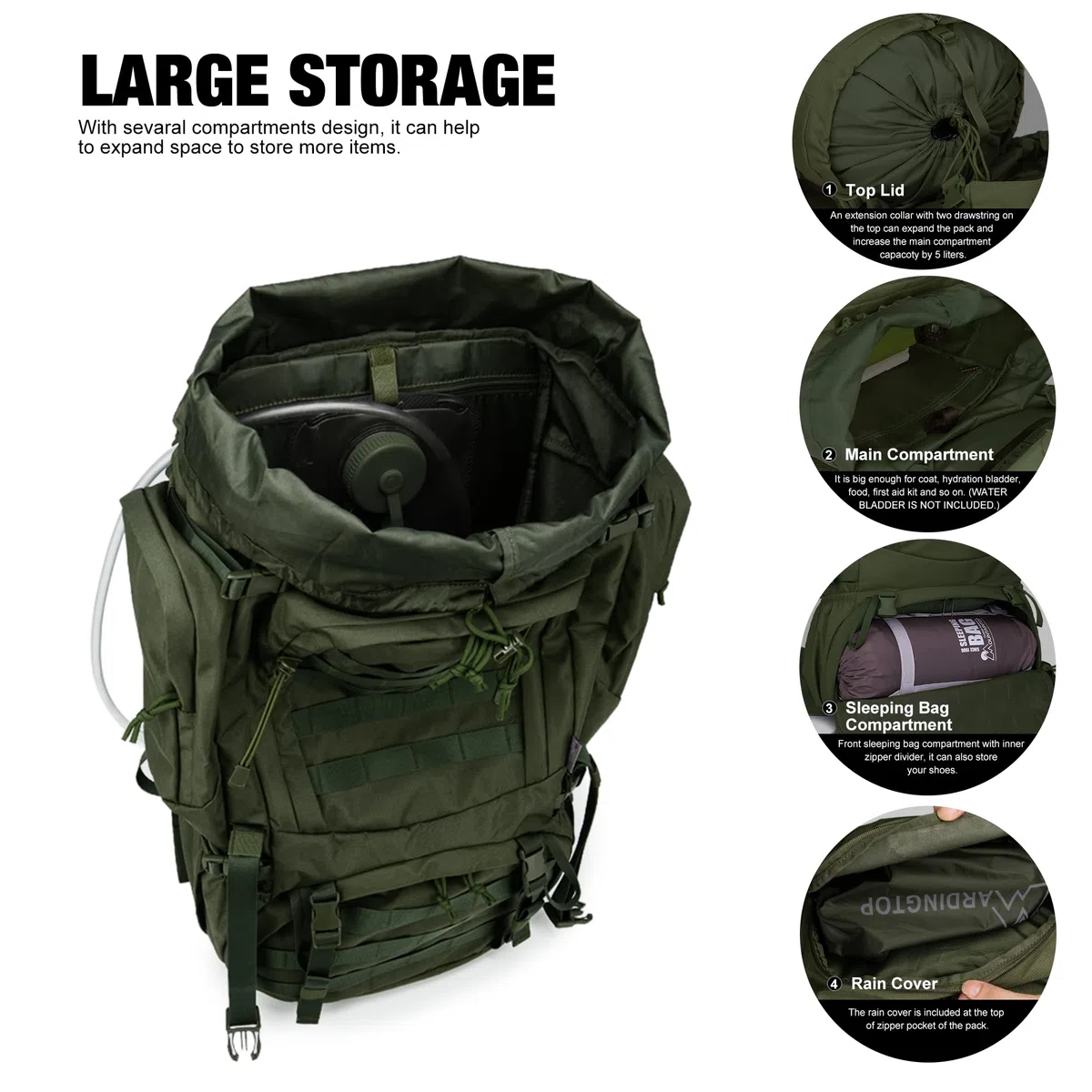 Mardingtop 60L Sacs à Dos de Trekking Tactiques pour Adultes Sac à Dos Sacs à Dos et Accessoires de randonnée en Plein air