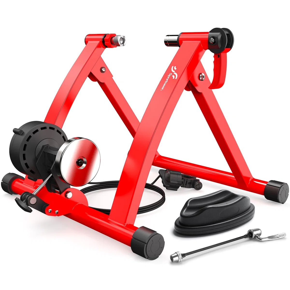 Sportneer Entraîneur de vélo, Magnétique 6 Réglages de Résistance, Roue de réduction du Bruit, Rouge