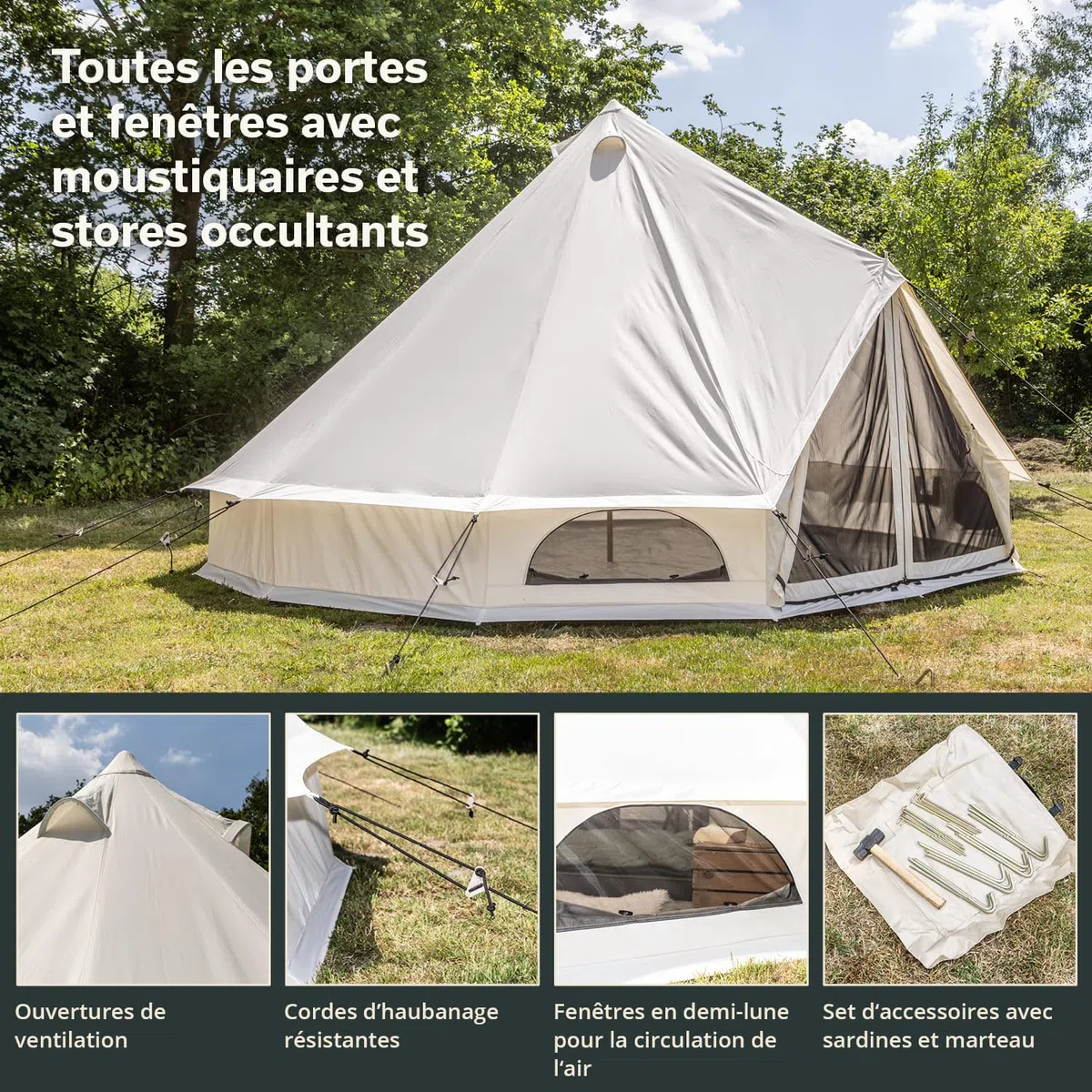 Skandika Tipii 400/500 Tente tipi 8/10 Personnes | Tente étanche en Coton, Colonne d'eau 4000 mm, moustiquaire | Yourte, Tente de Glamping, de Festival