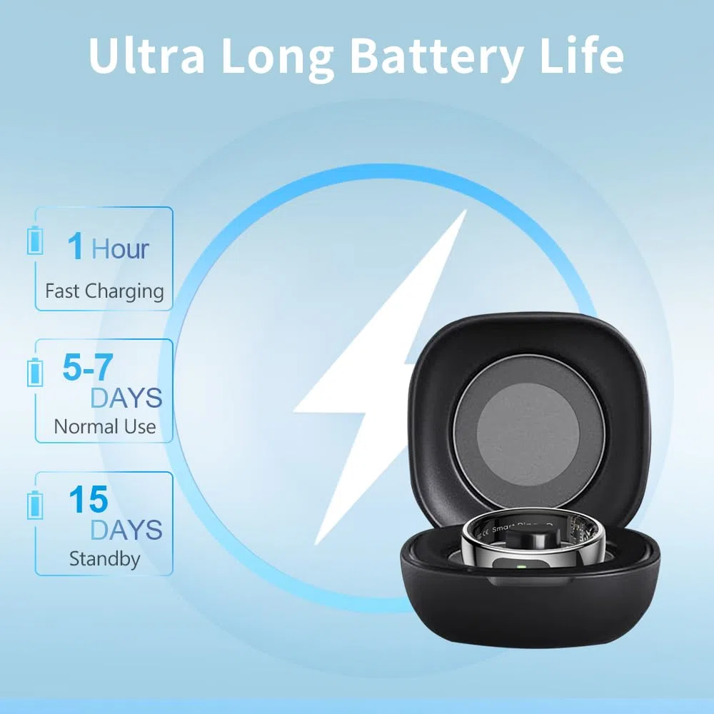 Anneau Intelligent LED Tactile, Tracker d'activité/Fréquence Cardiaque/Sommeil/Oxymétrie, Bague Connectée 5ATM, Contrôle Musique/Vidéo, Smart Ring Fitness Tracker Compatible iOS/Android (Argenté, 10)