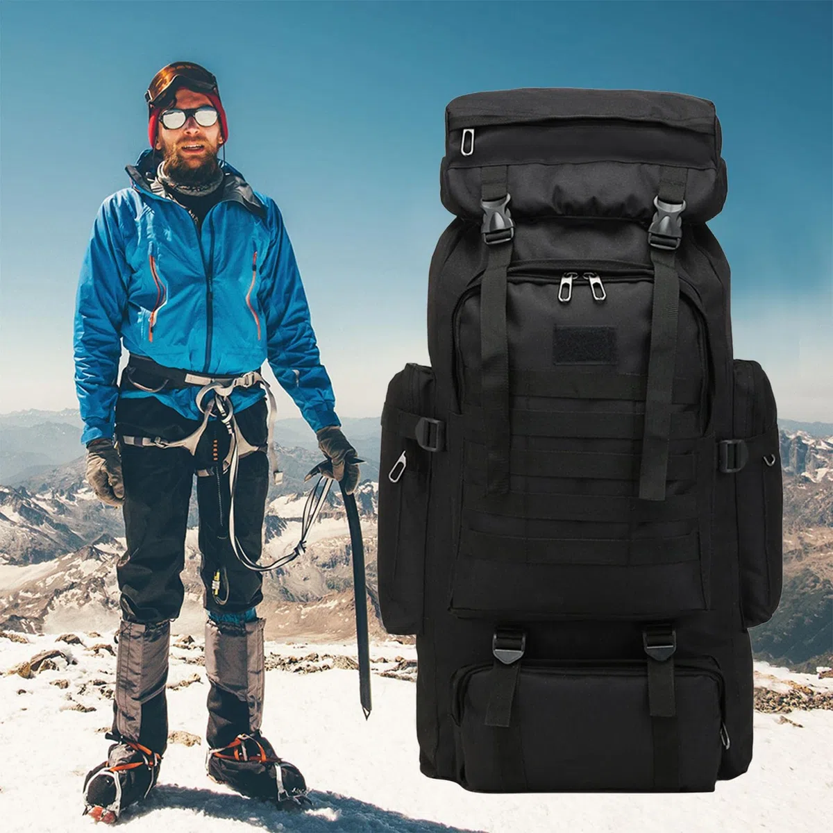 Sac à dos militaire tactique 80 L, sac à dos imperméable et résistant pour toutes les aventures en tout terrain, grand sac de transport de matériel de survie pour le camping et les expéditions