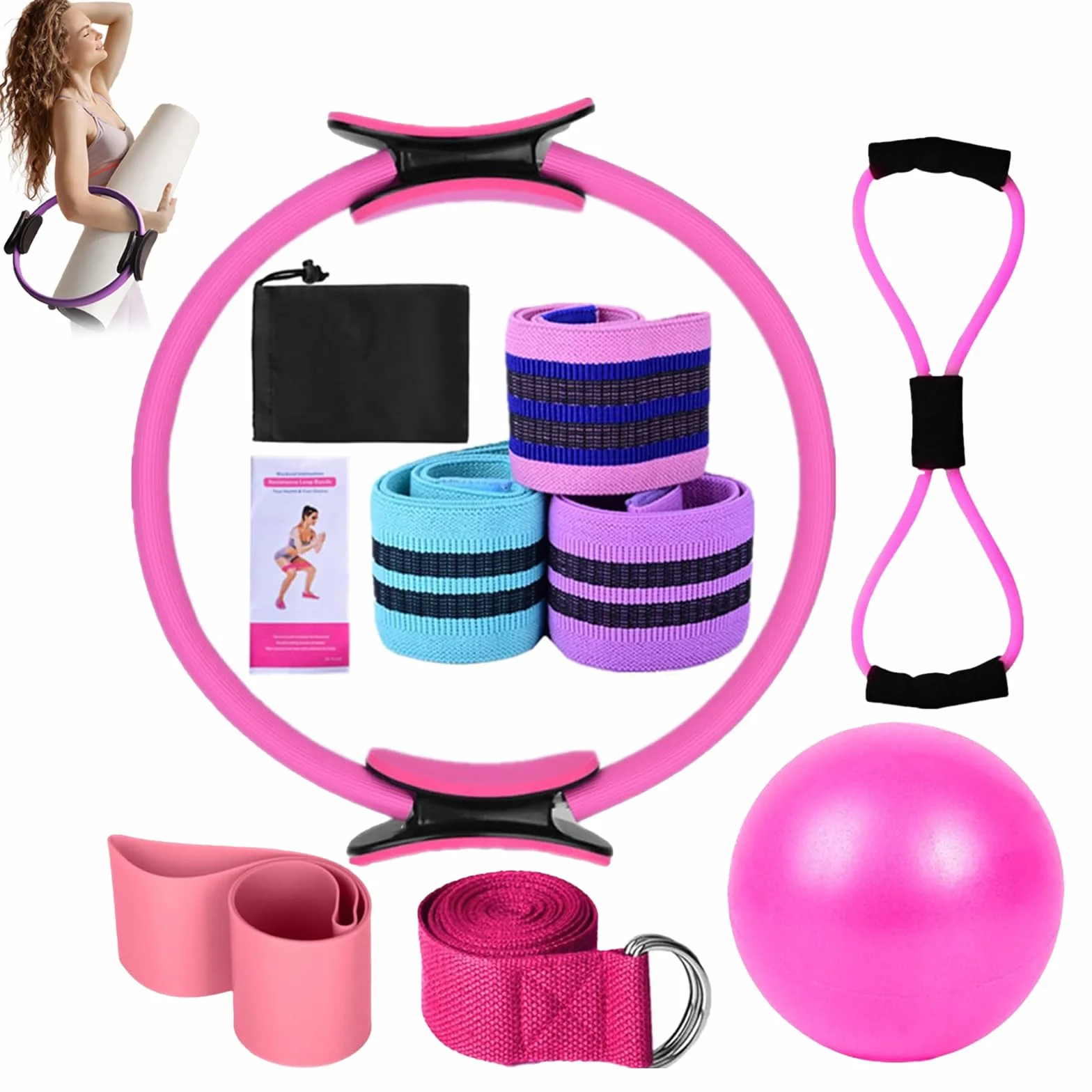Better Me Pilates Essentials Kit for Women, 11-Piece Better Me Pilate Essential Kit, Booty Bands for Working Out Glutes Yoga Ball 25cm Figure 8 Resistance Band Yoga Bands for Stretching