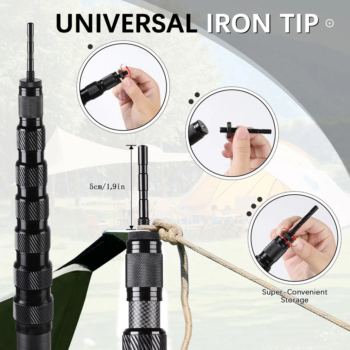 LALAGO Lot de 2 Poteaux de Tente Télescopiques en Fibre de Carbone - 2,7m Réglables Poteaux de Bâche, Mât de Bâche Télescopique Légers et Solides, pour Le Camping Tente, Taps ou Voile d'ombrage