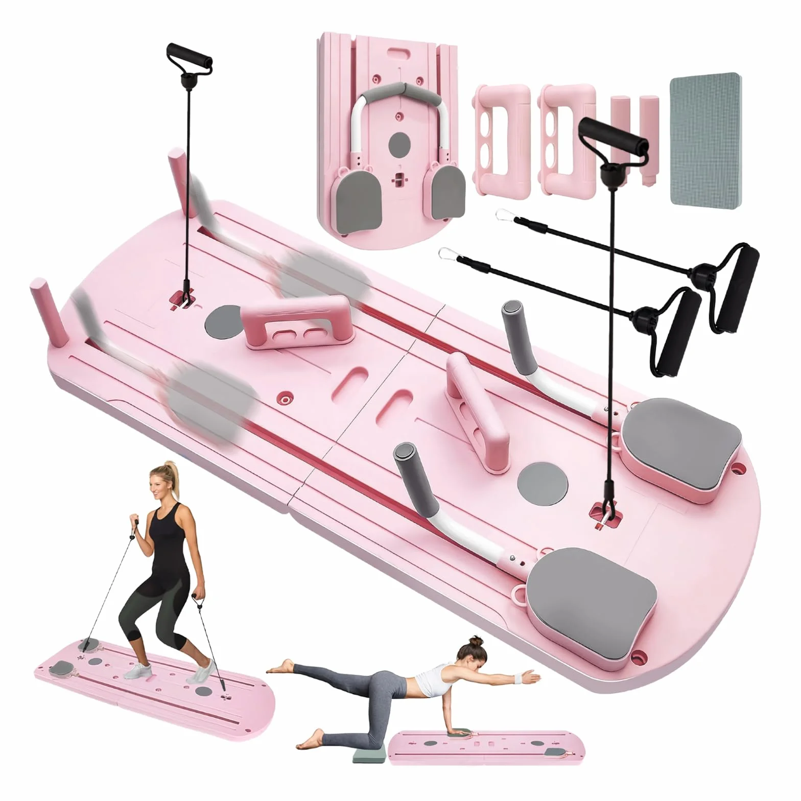 Pilates Reformer Machine Set & Pilates Board Equipment, 4-in-1 Portable Pilates Kit for Home with AB Roller Resistance Bands, Better Me Full Body Workout System for Women