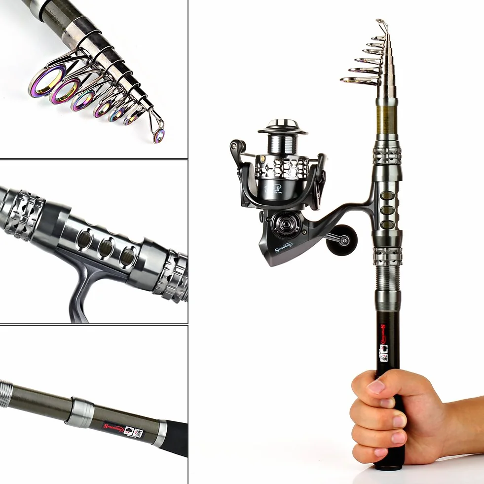 Sougayilang Combinaisons télescopiques de Canne à pêche avec Canne à pêche en Fibre de Carbone, moulinets rotatifs et Accessoires de pêche