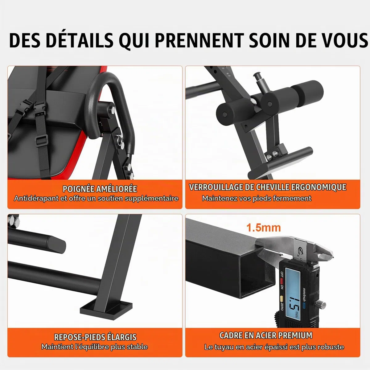 VEVOR Table d'Inversion Charge 136 kg, Banc d'Inversion avec Appui-Tête, Machine d'Étirement du Dos par Décompression, avec Verrouillage de Cheville et Ceinture de Protection, Musculation, Rouge/Noir