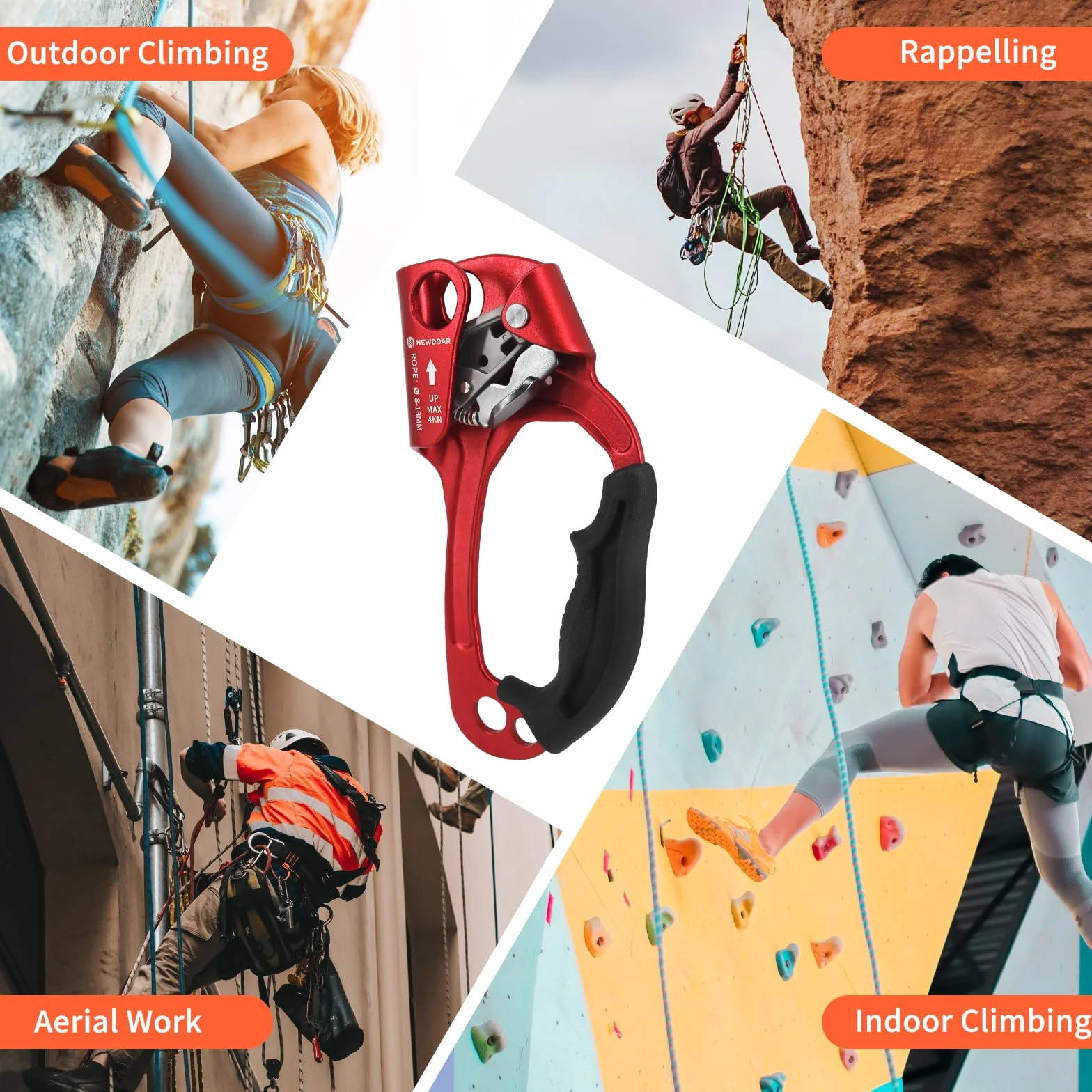 NewDoar UIAA & CE Certifié Main Ascendeur Bloqueur Poignée Ergonomique d'escalade Arbre Arboriste Rappel Gear Équipement Corde Pince pour 8~13 MM Corde