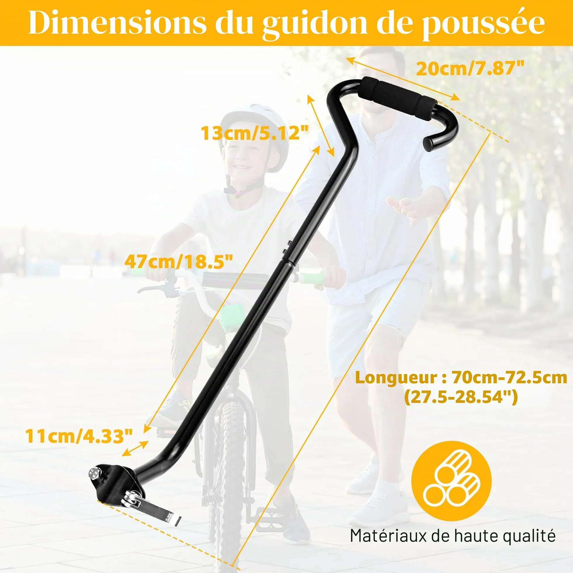 ZUKKA Barre de poussée d'entraînement de vélo pour enfant en alliage d'aluminium