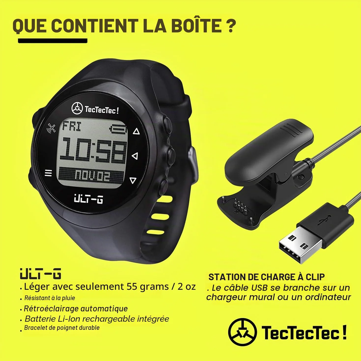 TecTecTec ULT-G - Montre de golf GPS légère, simple et facile à utiliser avec 38 000 parcours mondiaux préchargés