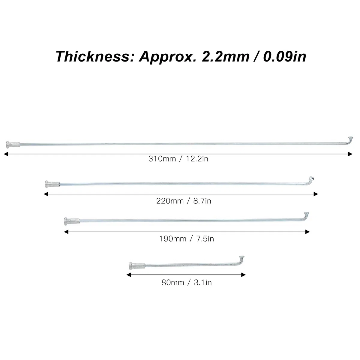 Lot de 10 rayons de vélo - En acier inoxydable - 13 G - 2,2 mm