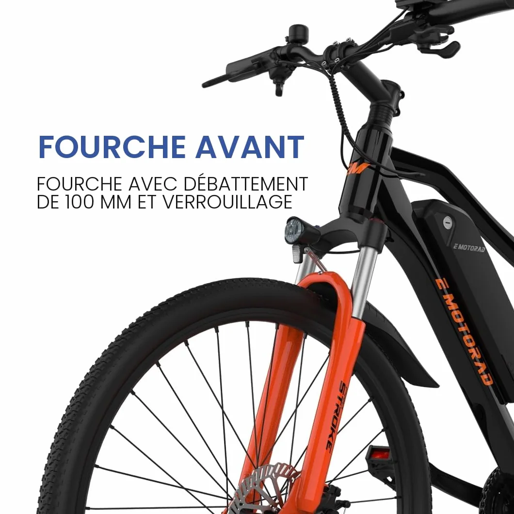 EMotorad EMX+ | Vélo électrique Tout-Terrain pour Adultes | pneus 27,5 x 2,1" | Moteur 36 V 250 W | Batterie 13 Ah Amovible | Double Suspension | Freins Hydrauliques | Écran Couleur C8