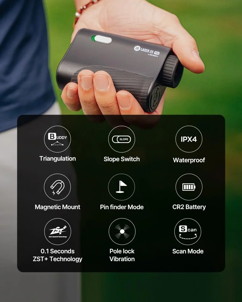 GolfBuddy GB Laser 2S Pro Télémètre de Golf avec Pente, portée de 2 à 1 093 mètres, détecteur de Broches, Mode Budder, Scan et Triangulation, télémètre précis pour la précision, léger 161 g