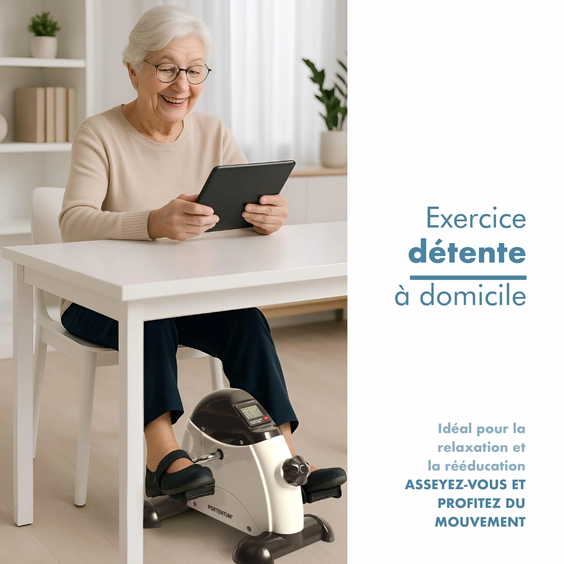 PORTENTUM Pedalier d'Appartement Senior avec écran LCD 6 Fonctions – Mini Velo Bras et Jambes Compact avec résistance réglable