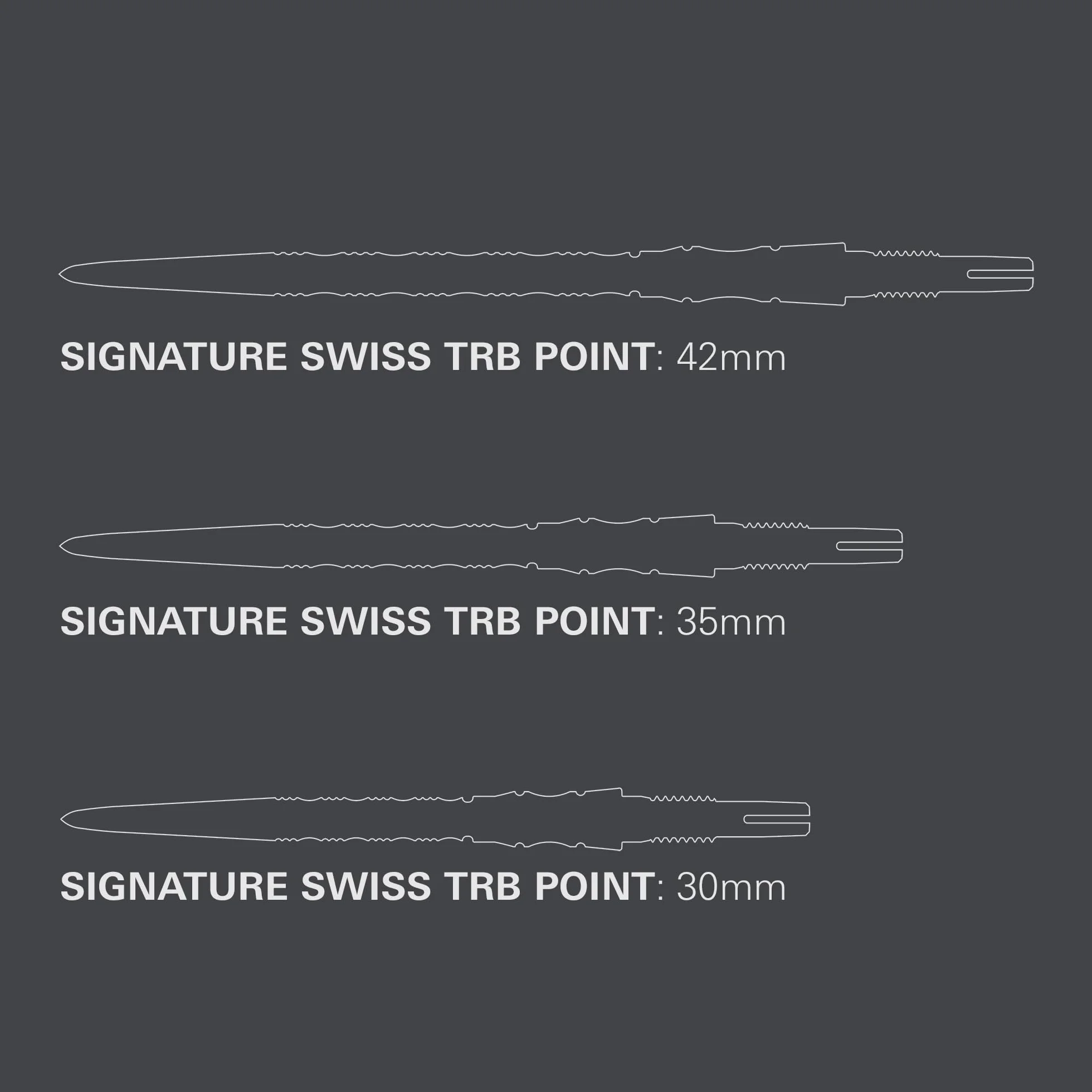 Target Darts Signature Swiss Point TRB | Lot de 3 Eembouts | 30MM/35MM/42MM – Or/Argent/Noir | Changement Fléchettes Pointes, Swiss Point Technologie, Professionnels Fléchettes Accessoires