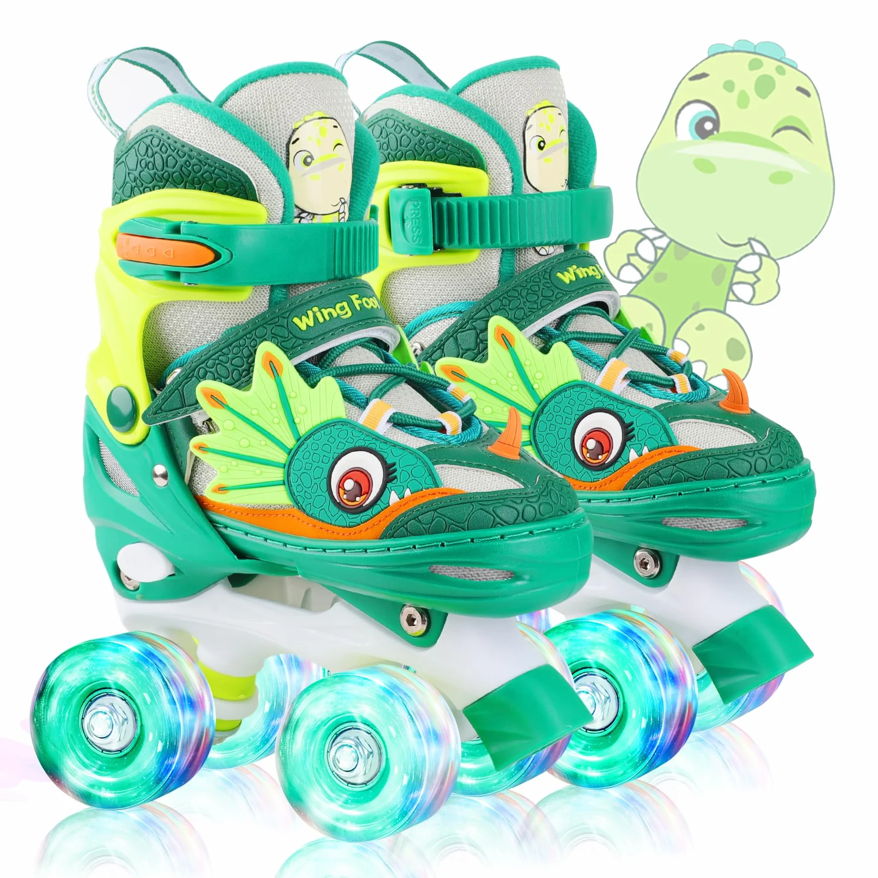 Dinosaure Patins à roulettes Enfant Roller Quad Roues Garçons Filles Taille Réglable Ajustable avec 4 Roues Lumineuses pour Débutants Cadeau Noël d'anniversaire
