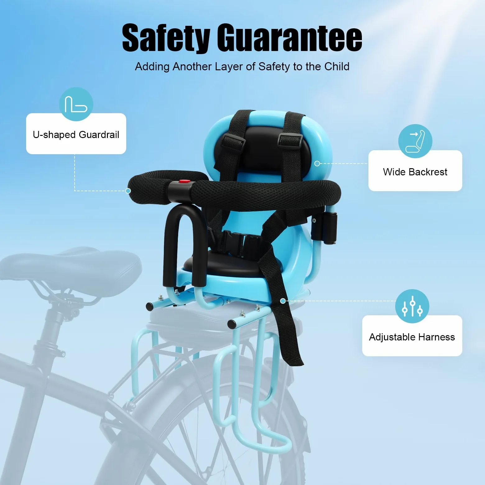 Siège de vélo arrière pour enfant avec ceinture de sécurité pour enfants de 6 mois à 6 ans, design amovible, convient à la plupart des vélos