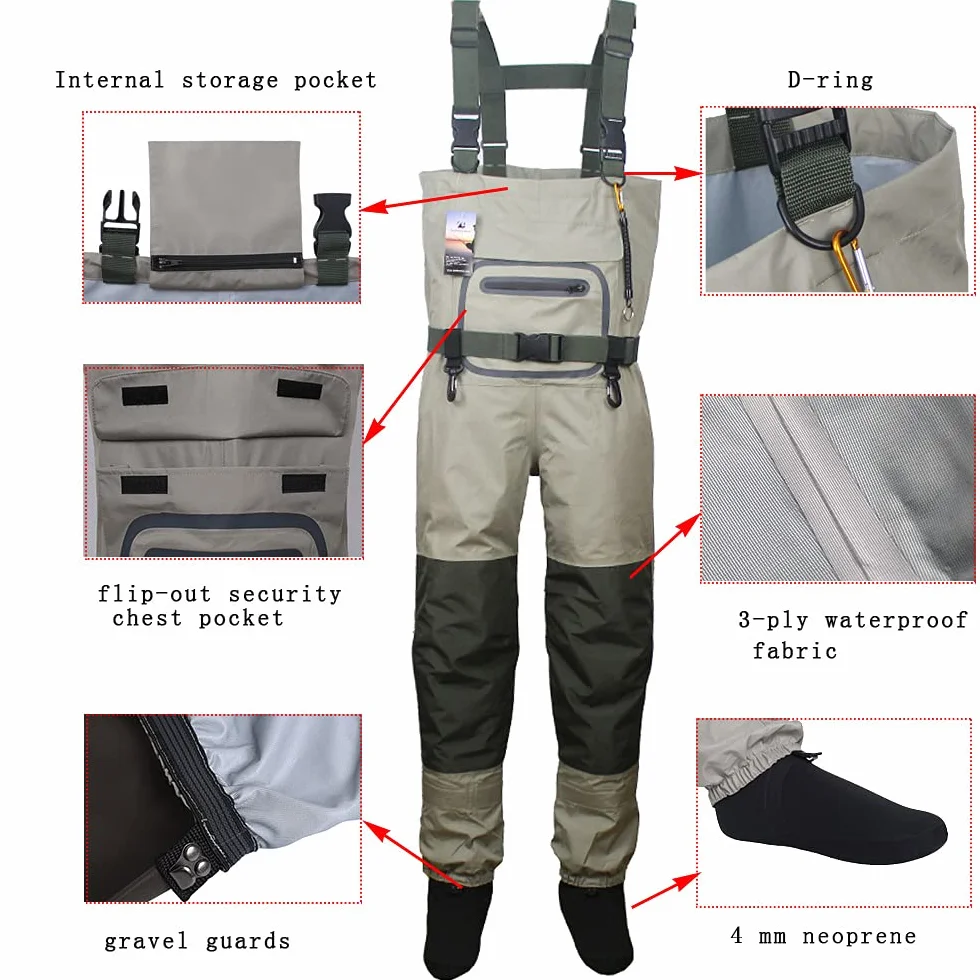 Kylebooker Pêche à la Mouche Stockingfoot Waders Poitrine Chaussants Abordable Respirable Poitrine Respirantes Imperméables à l'eau