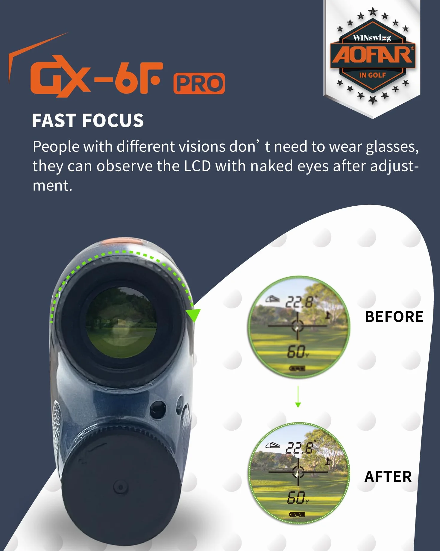 AOFAR GX-6F Pro Télémètre de Golf avec Pente, 600Y, Télémètre à Balayage Continu, Verrouillage des Drapeaux avec Vibration Pulsée pour la compétition, Lecture à 0,2 Seconde, Version Upgradée