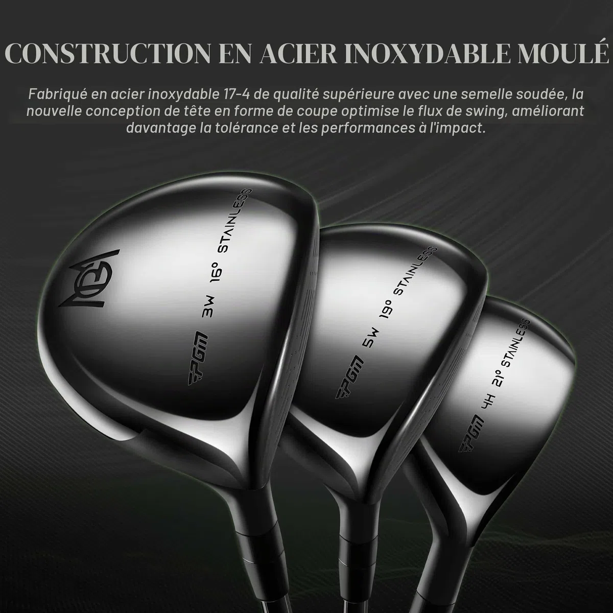 PGM Ensembles complets de clubs de golf pour homme - 13 pièces - 3 bois (#1,3,5), 1 hybride (#4H), 6 fers (#5,6,7,8,9,PW), 2 Sand Wedge (52°, 56°), 1 putter - Sac de support de golf, droitier
