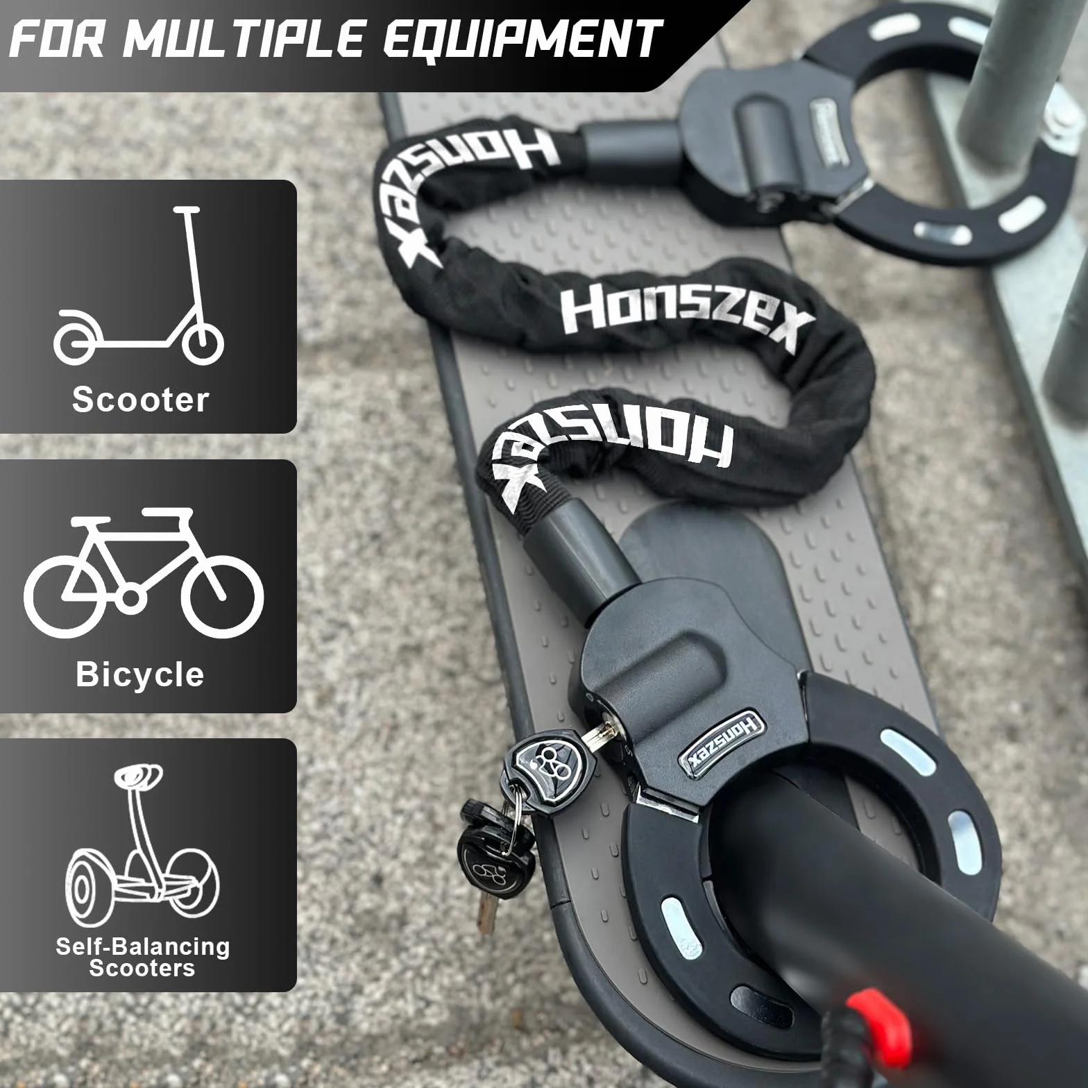 Antivol Trotinette Electrique, Cadenas Trotinette Electrique, 36.22inch Robuste Chaînes Antivol pour Scooter Electriques, avec Clés et Sac Etanche