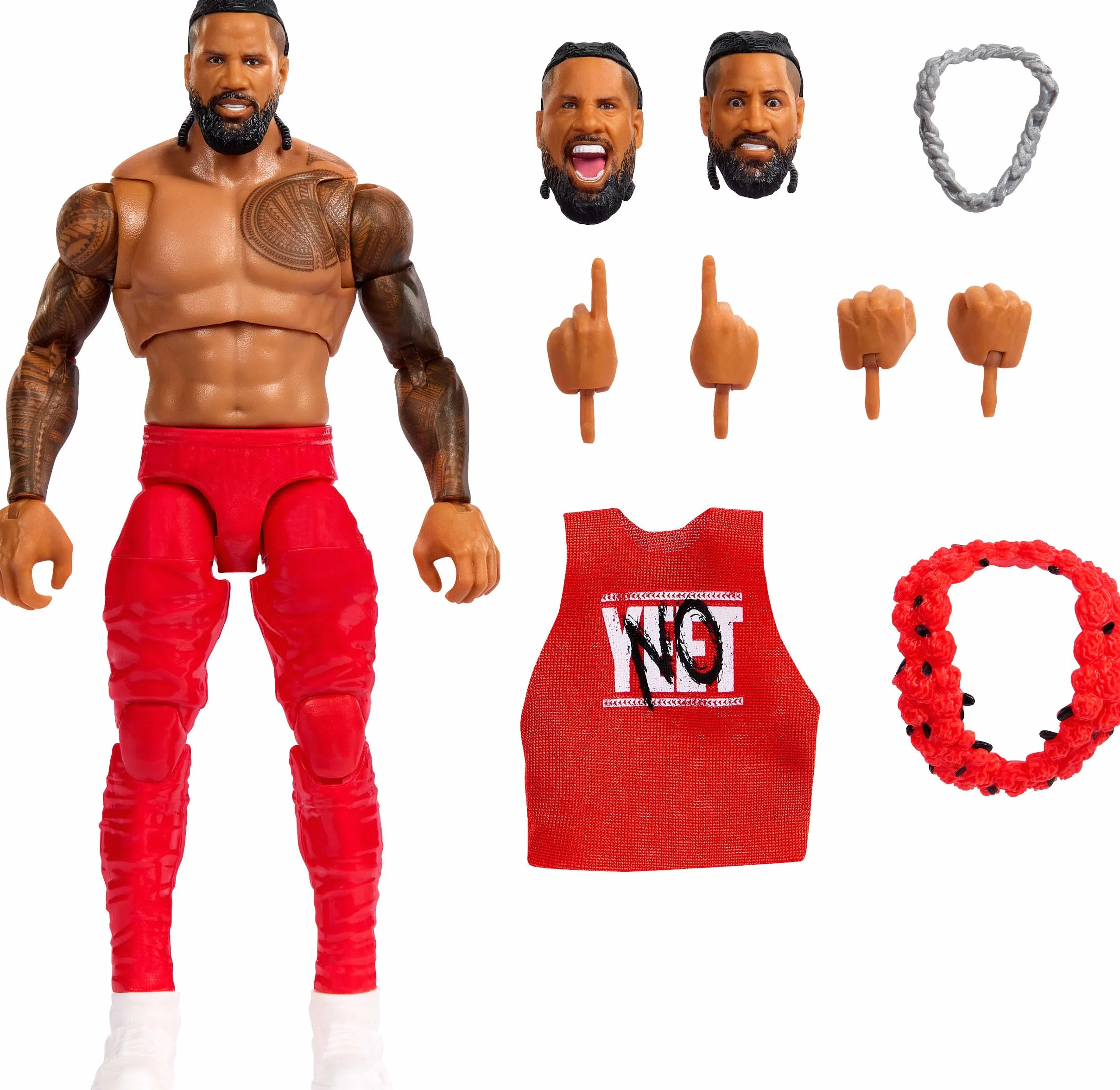 Mattel WWE Ultimate Edition Ensemble de Figurines et Accessoires Jimmy USO 15,2 cm à Collectionner, têtes et Mains interchangeables, 30 Points d'articulation