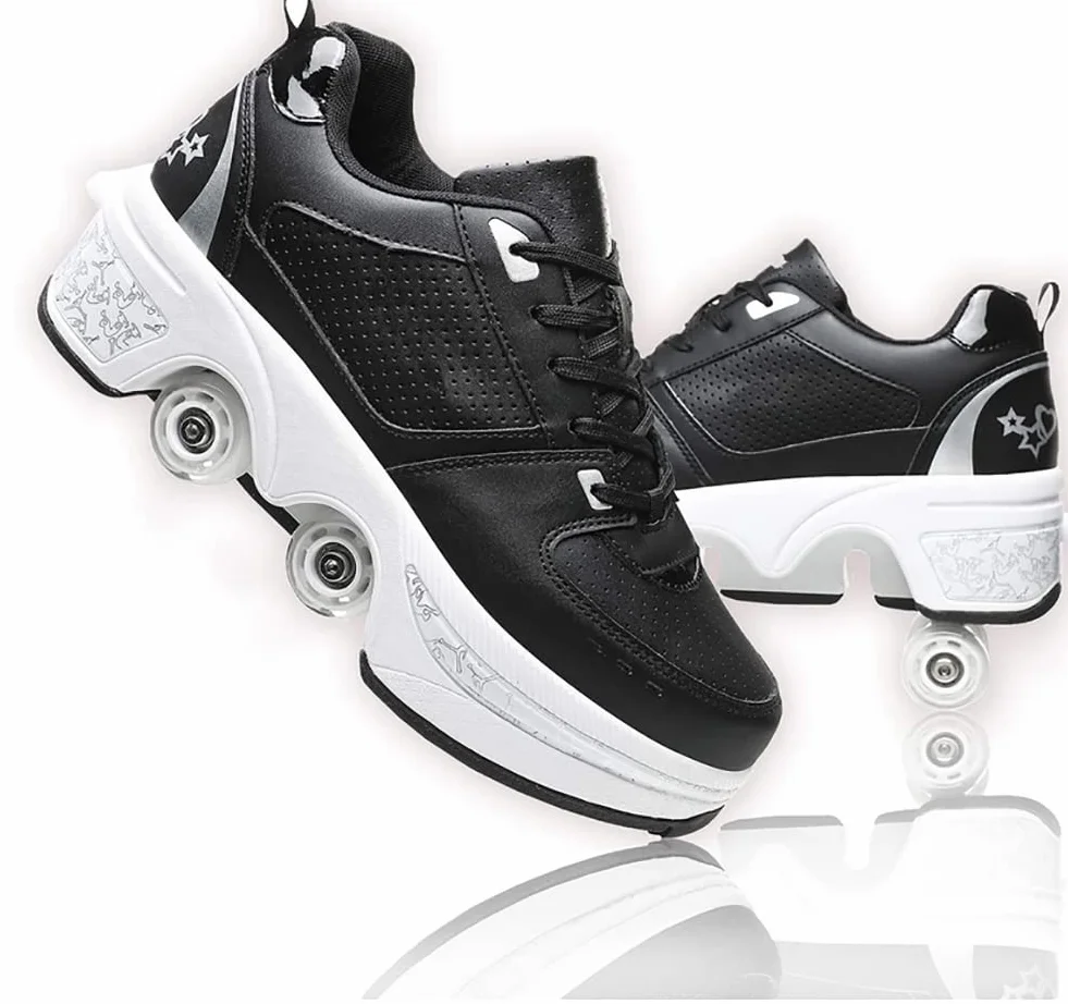 Chaussure Roller Fille Patin a Roulette Chaussures de Skateboard Rollers Quad avec 4 Roues, Basket Roller Enfant pour garçons et Filles