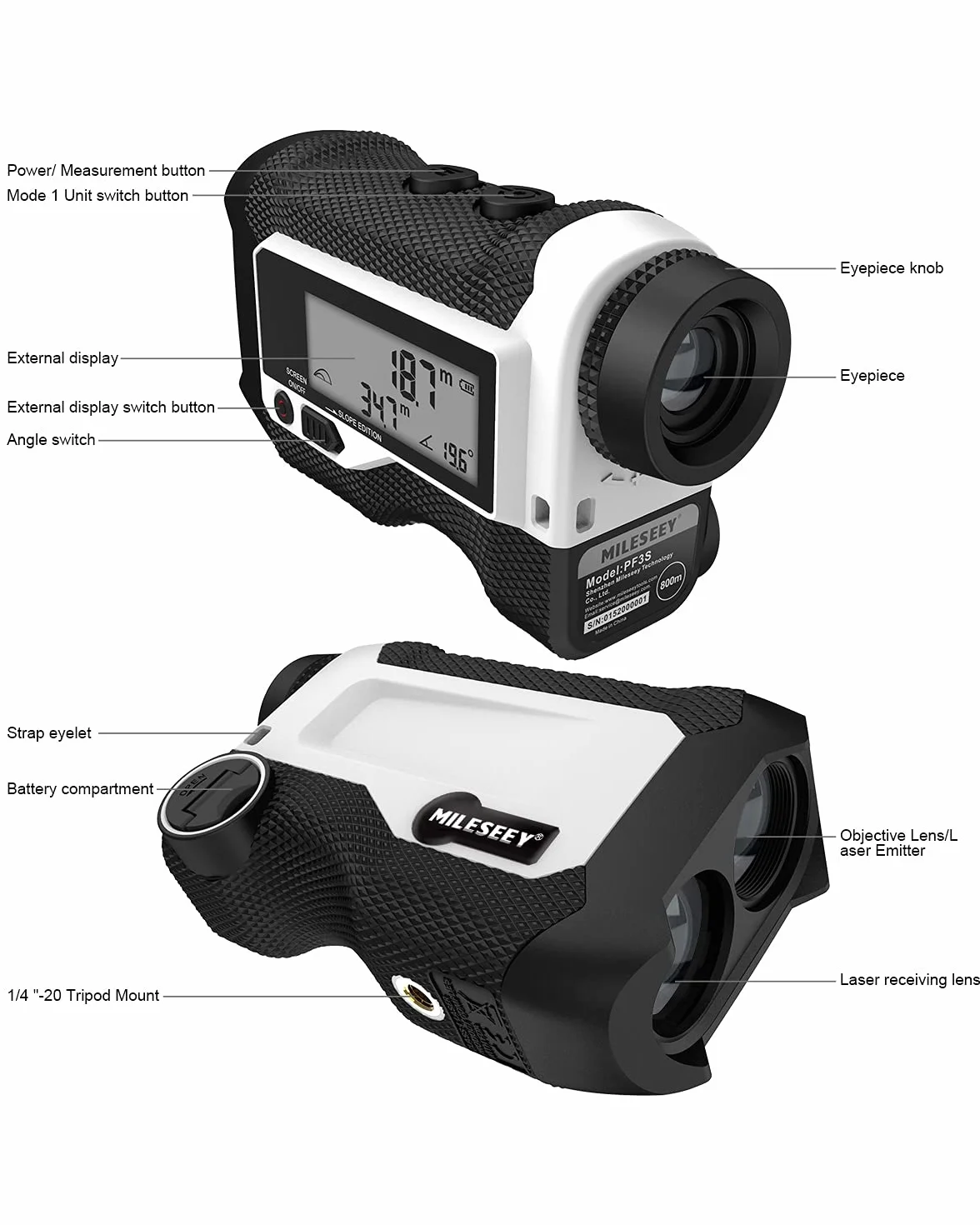 MiLESEEY Télémètre rechargeable avec interrupteur de pente, verrouillage de drapeau, vibration – 600 yds, précision ± 0,55 m – légal pour tournoi