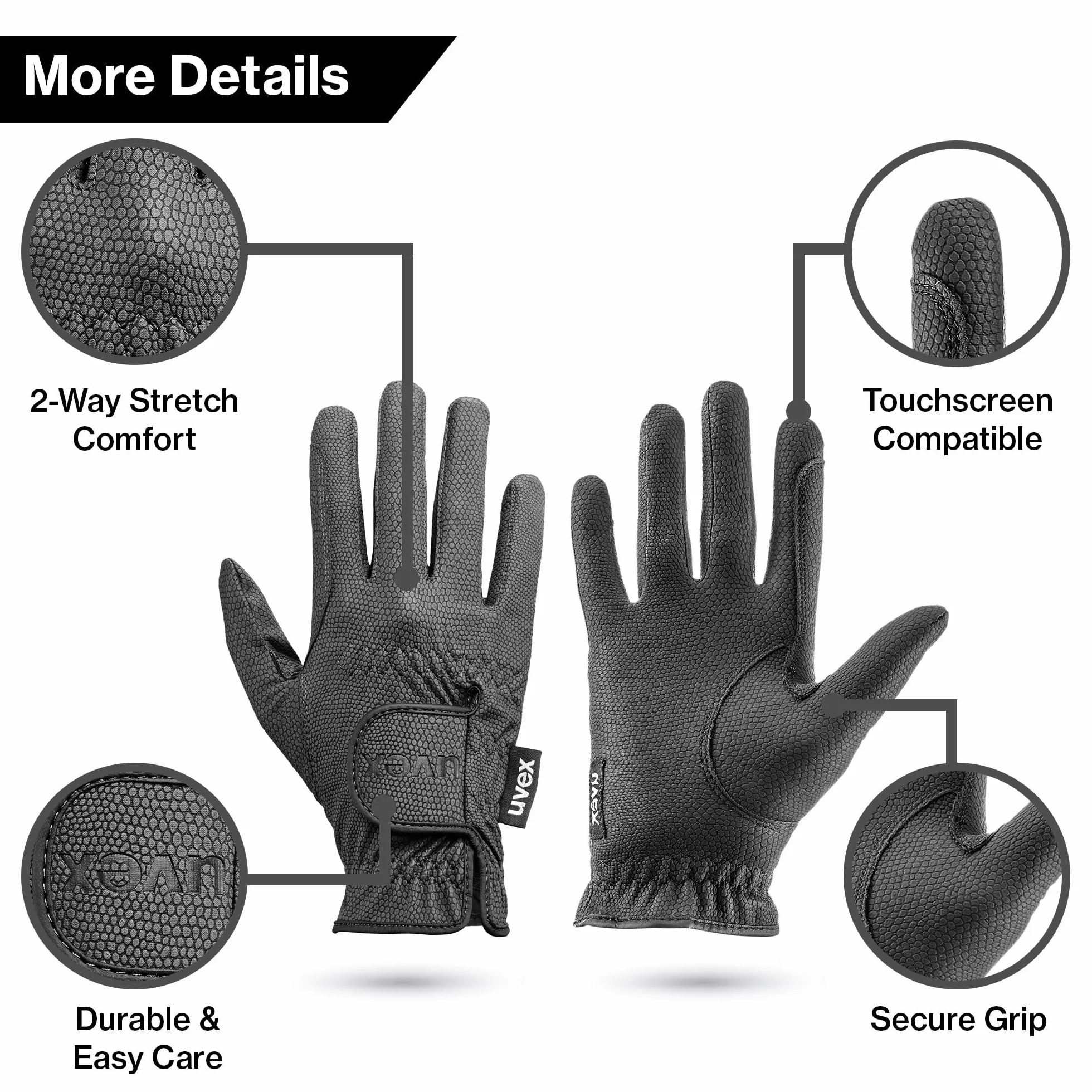 Uvex Sportstyle - Gants d’équitation Élastiques pour Hommes et Femmes - Excellente Adhérence et Durable - Compatible avec Un Écran Tactile