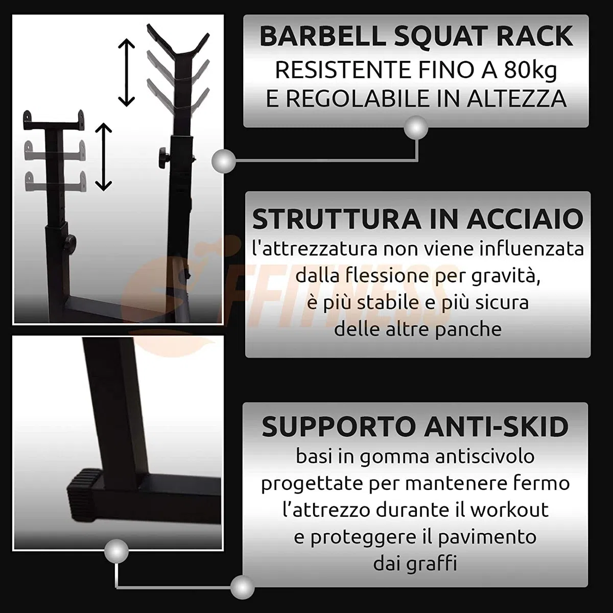 FFitness Banc multifonction pour salle de sport avec barre de 180 cm, banc de musculation réglable, station de remise en forme avec barre droite