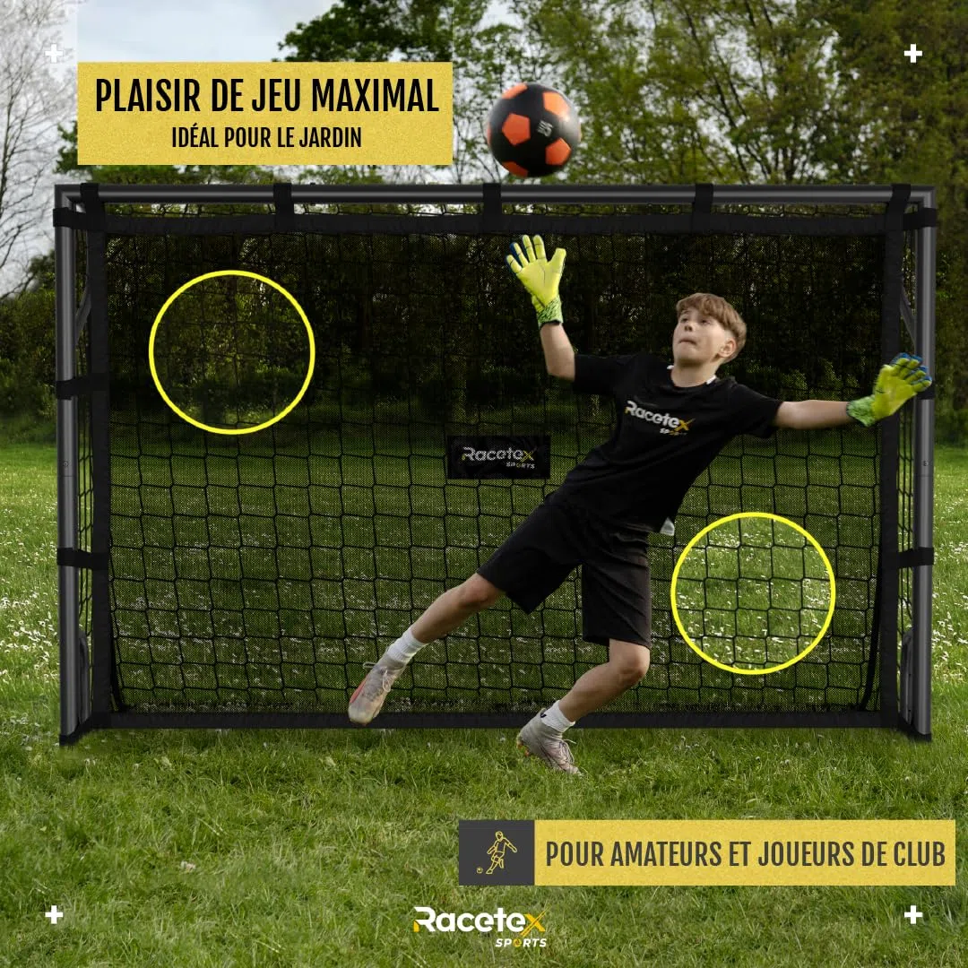 Racetex But de football pour jardin enfants [avec mur de but] – But de football robuste pour enfants et adultes avec cadre en acier à l'avant et filet de football résistant aux intempéries – Le but de